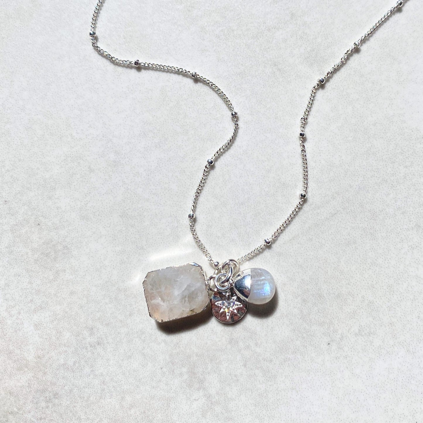 Moonstone Gem Slice Triple Necklace | Intuition (Silver)