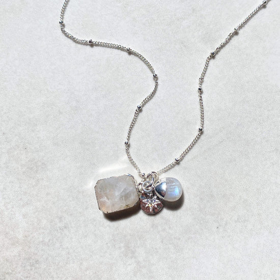 Moonstone Gem Slice Triple Necklace | Intuition (Silver)