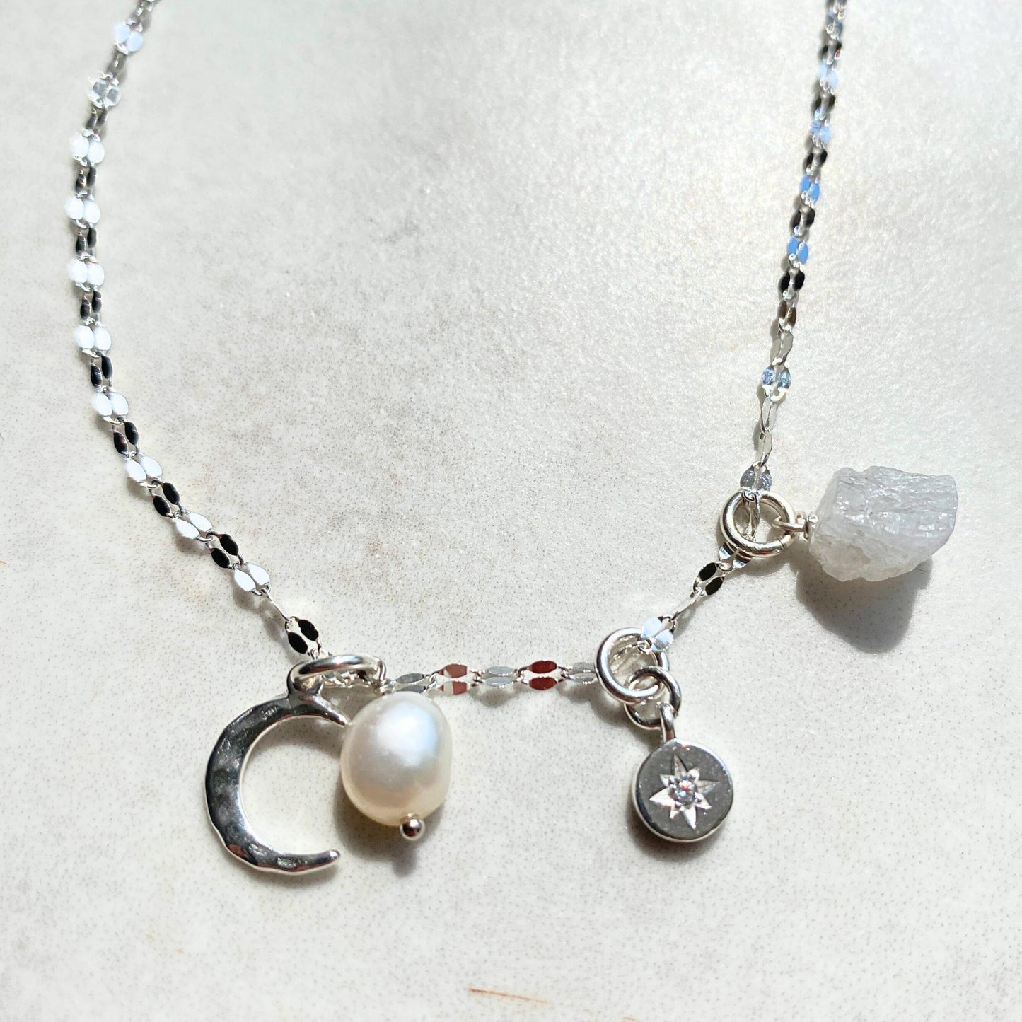 Moonstone Moon Charm Necklace | Intuition (Silver)