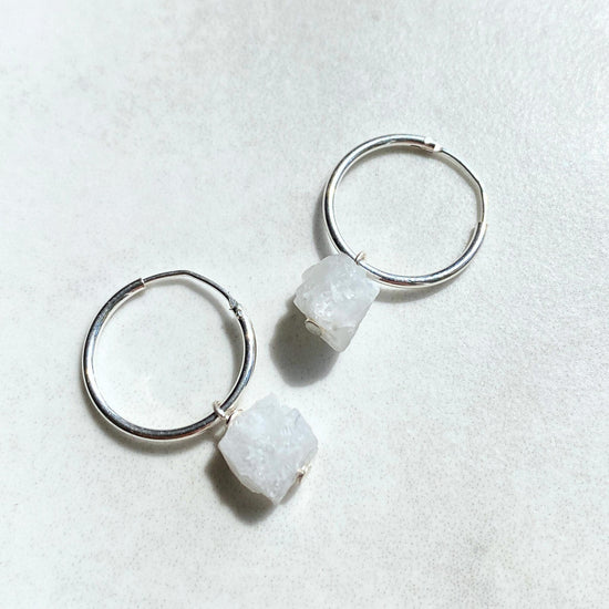 Moonstone Threaded Hoop Earrings | Intuition (Silver)