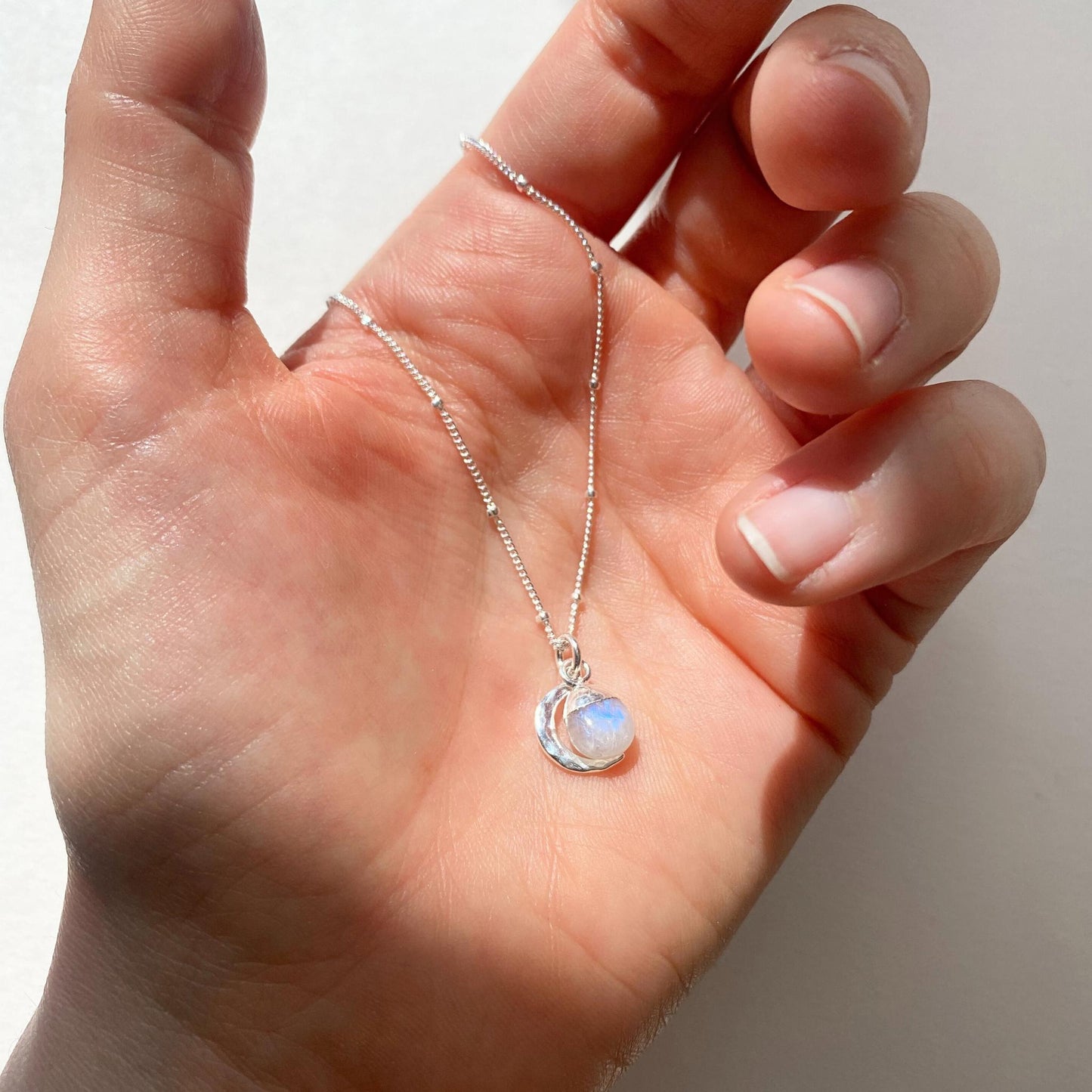 Moonstone Tumbled & Moon Necklace | Intuition (Silver)