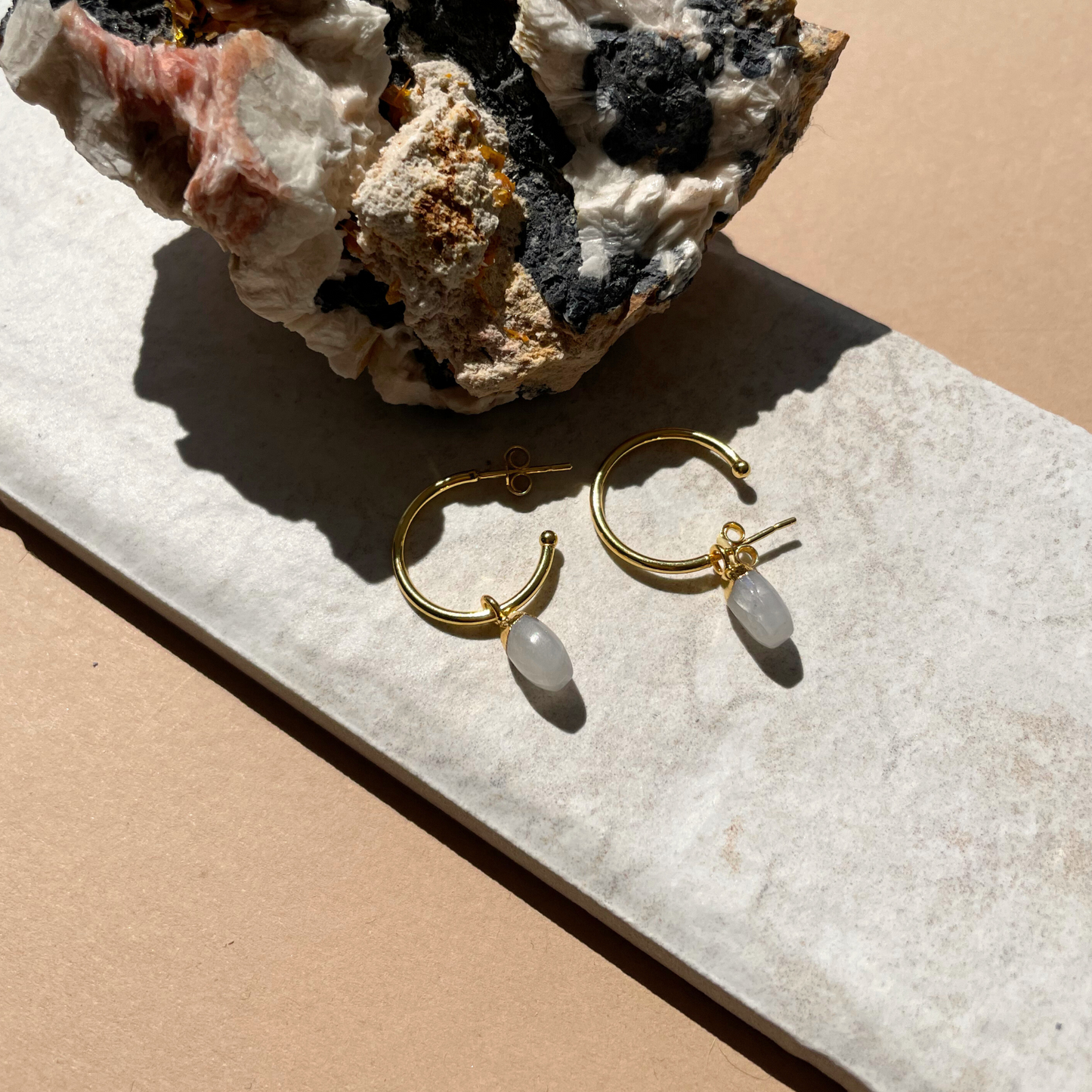 Moonstone Tiny Tumbled Hoop Earrings | Intuition (Gold Fill)