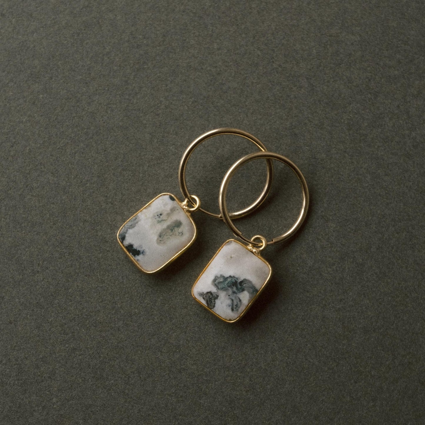 Moss Agate Gem Slice Hoop Earrings | New Beginnings (Gold Fill)