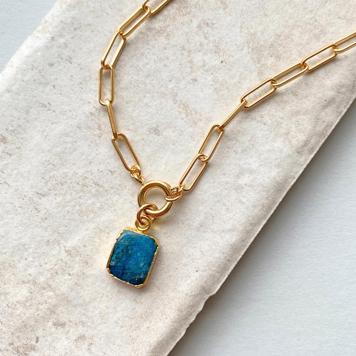 Neon Apatite Gem Slice Chunky Chain Necklace | Dream (Gold Plated)