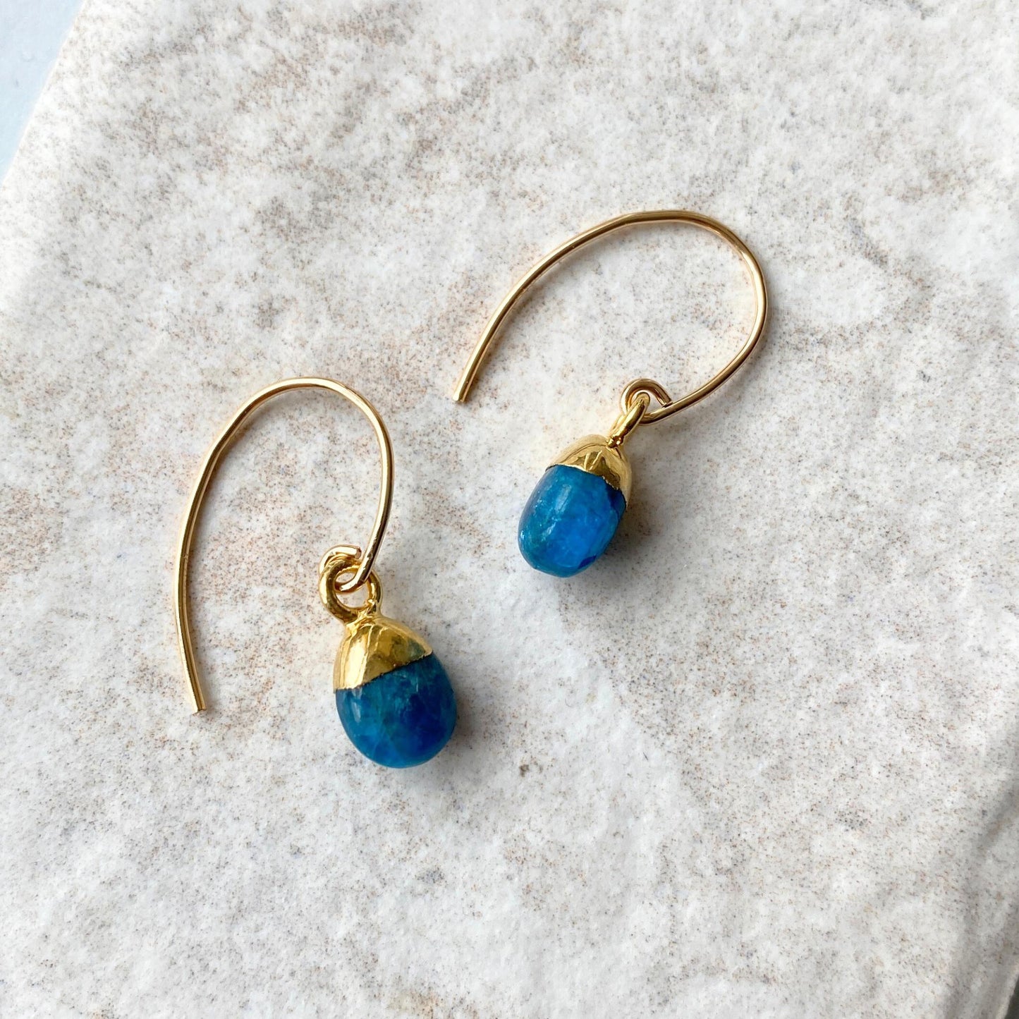 Neon Apatite Tiny Tumbled Ear Wire Earrings | Dream (Gold Fill)