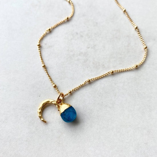 Neon Apatite & Moon Necklace | Dream (Gold Plated)