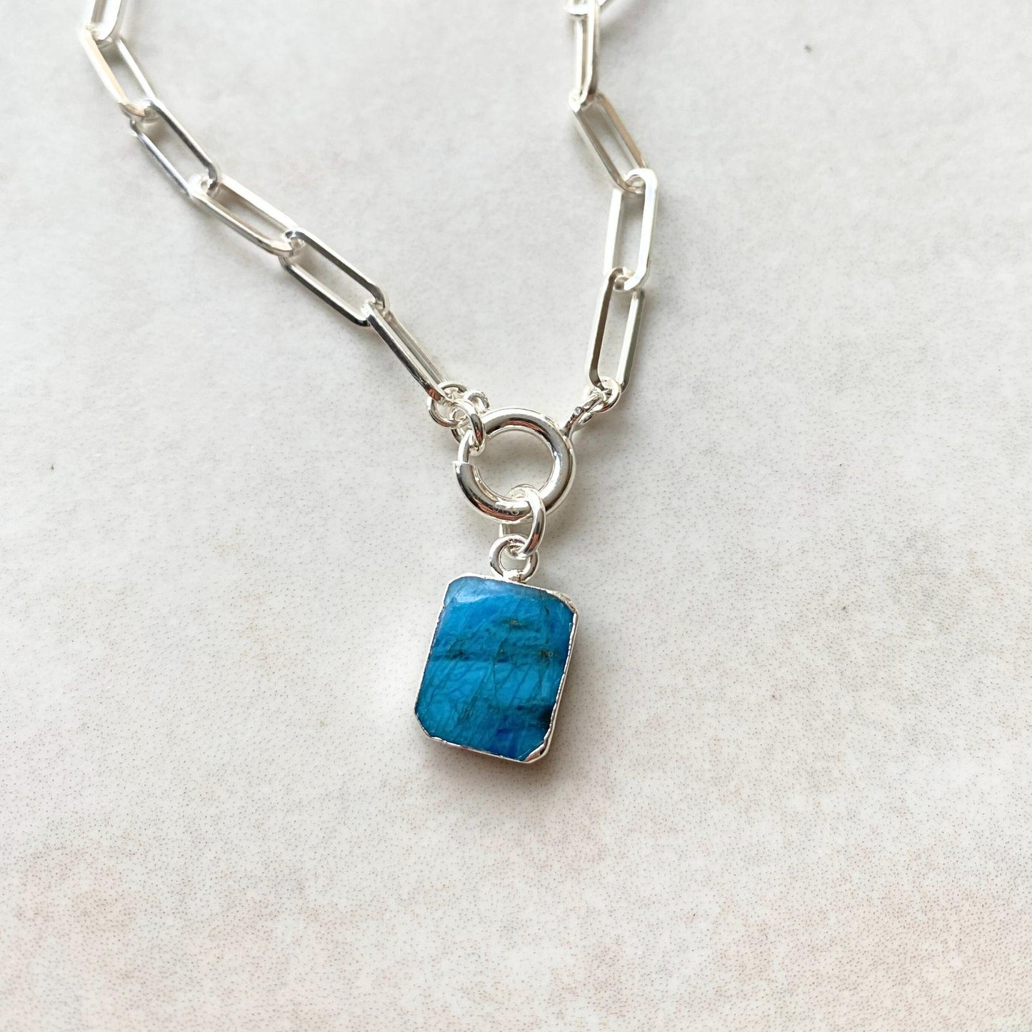 Neon Apatite Gem Slice Chunky Chain Necklace | Dream (Silver)