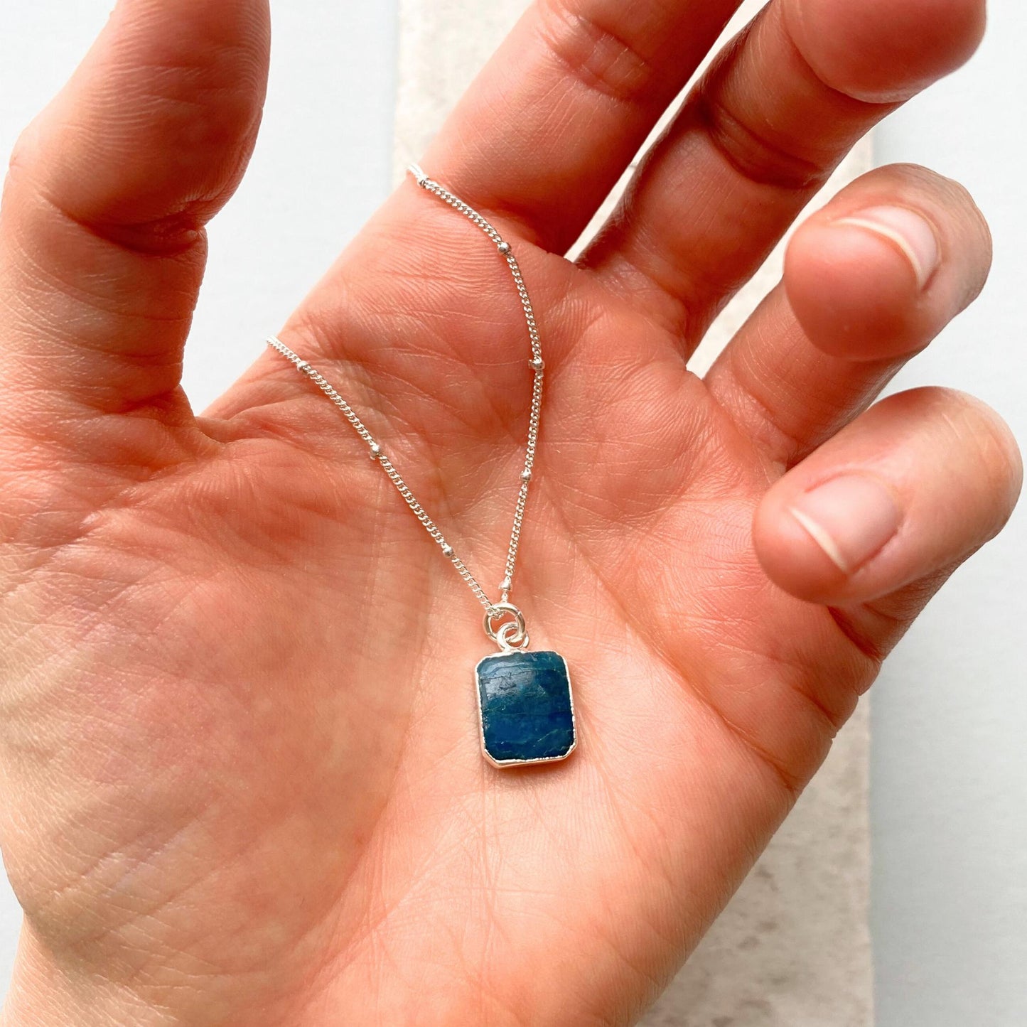Neon Apatite Gem Slice Necklace | Dream (Silver)