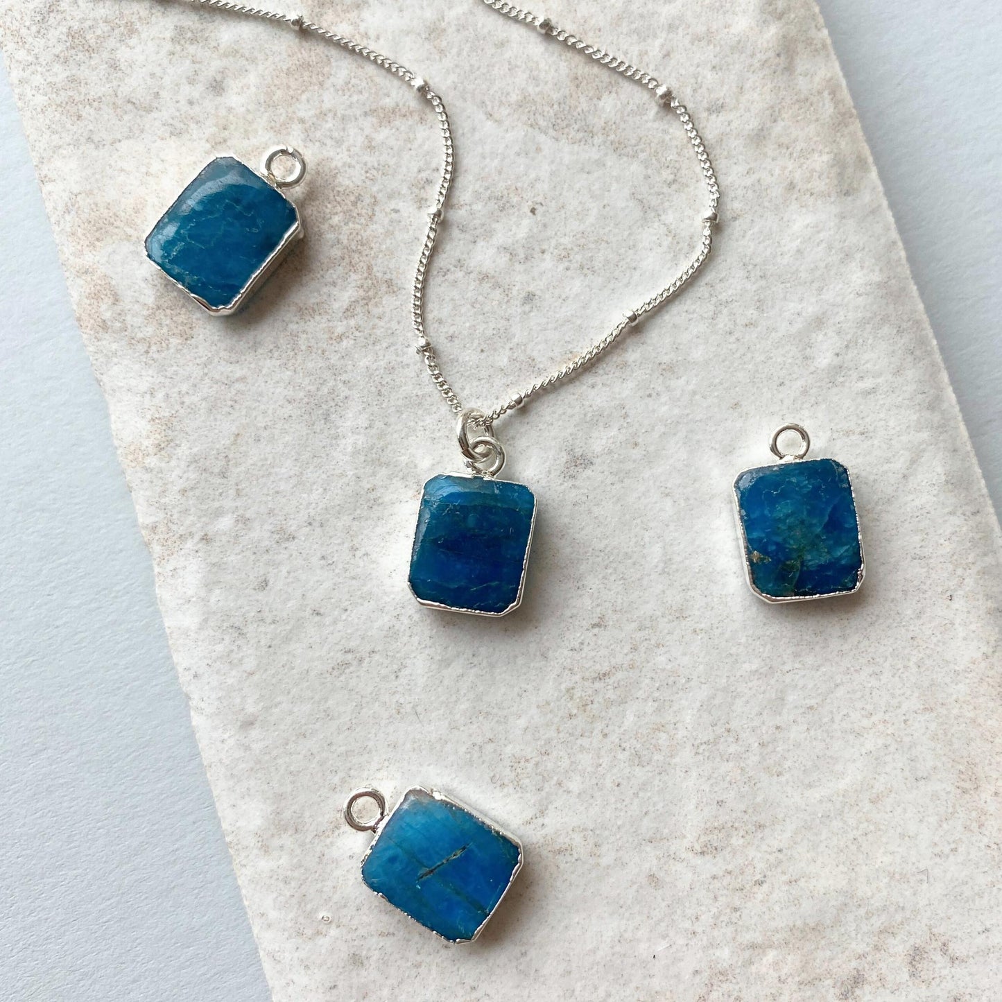 Neon Apatite Gem Slice Necklace | Dream (Silver)