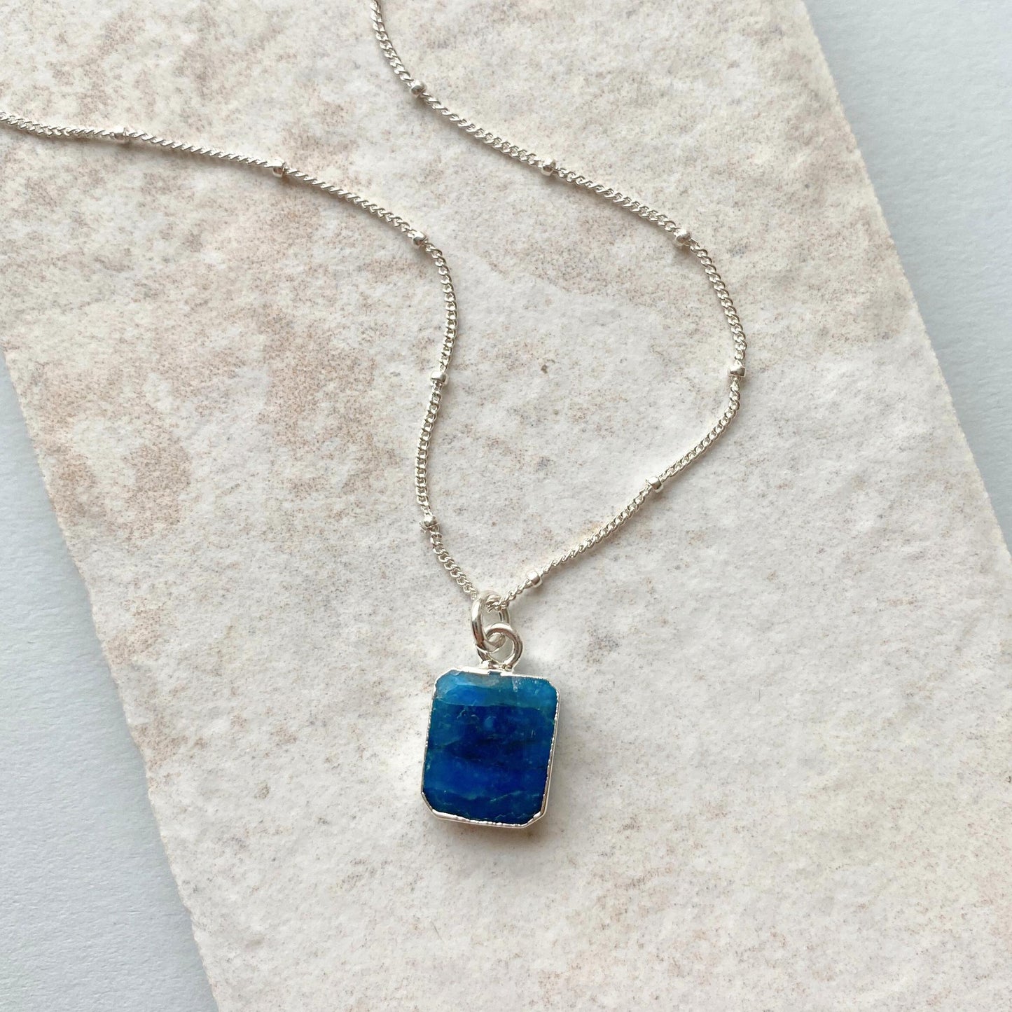 Neon Apatite Gem Slice Necklace | Dream (Silver)