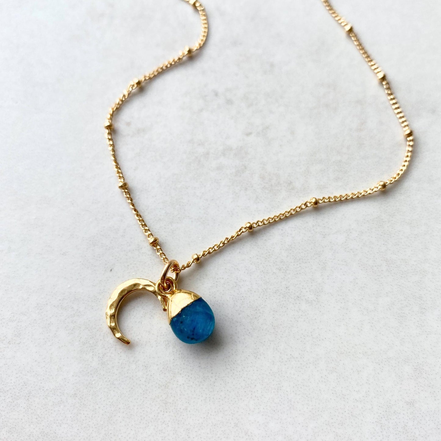 Bridesmaid | Tumbled Gemstone & Moon Necklace (Gold Plated)