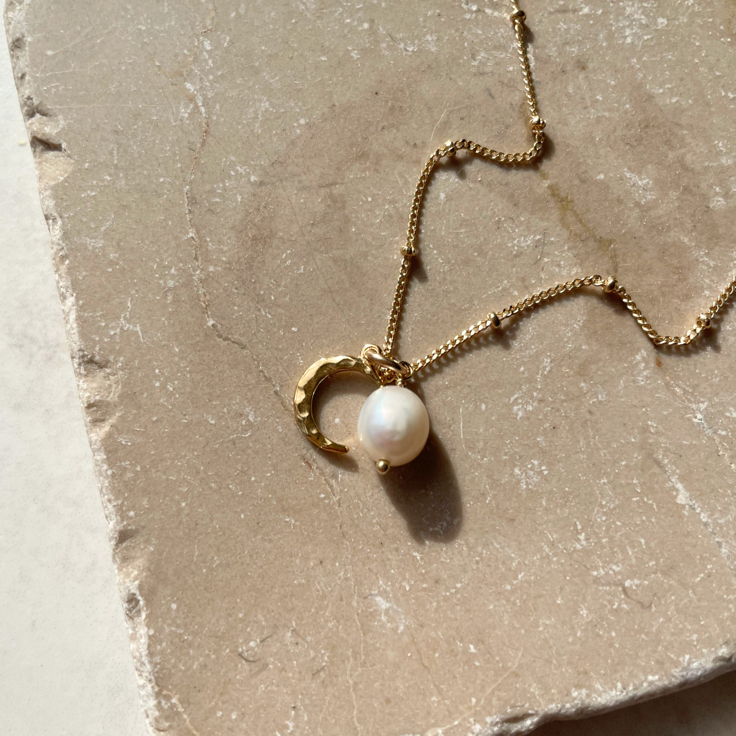 Bridesmaid | Tumbled Gemstone & Moon Necklace (Gold Plated)