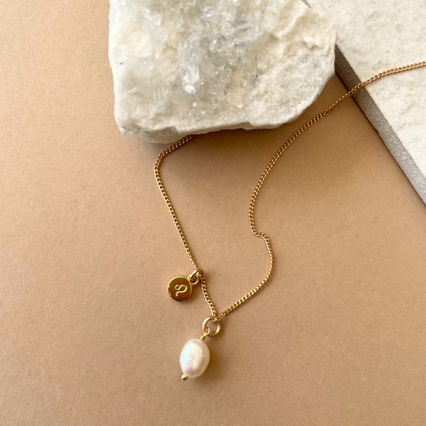Pearl Tiny Tumbled Necklace | Calming (Gold Plated)