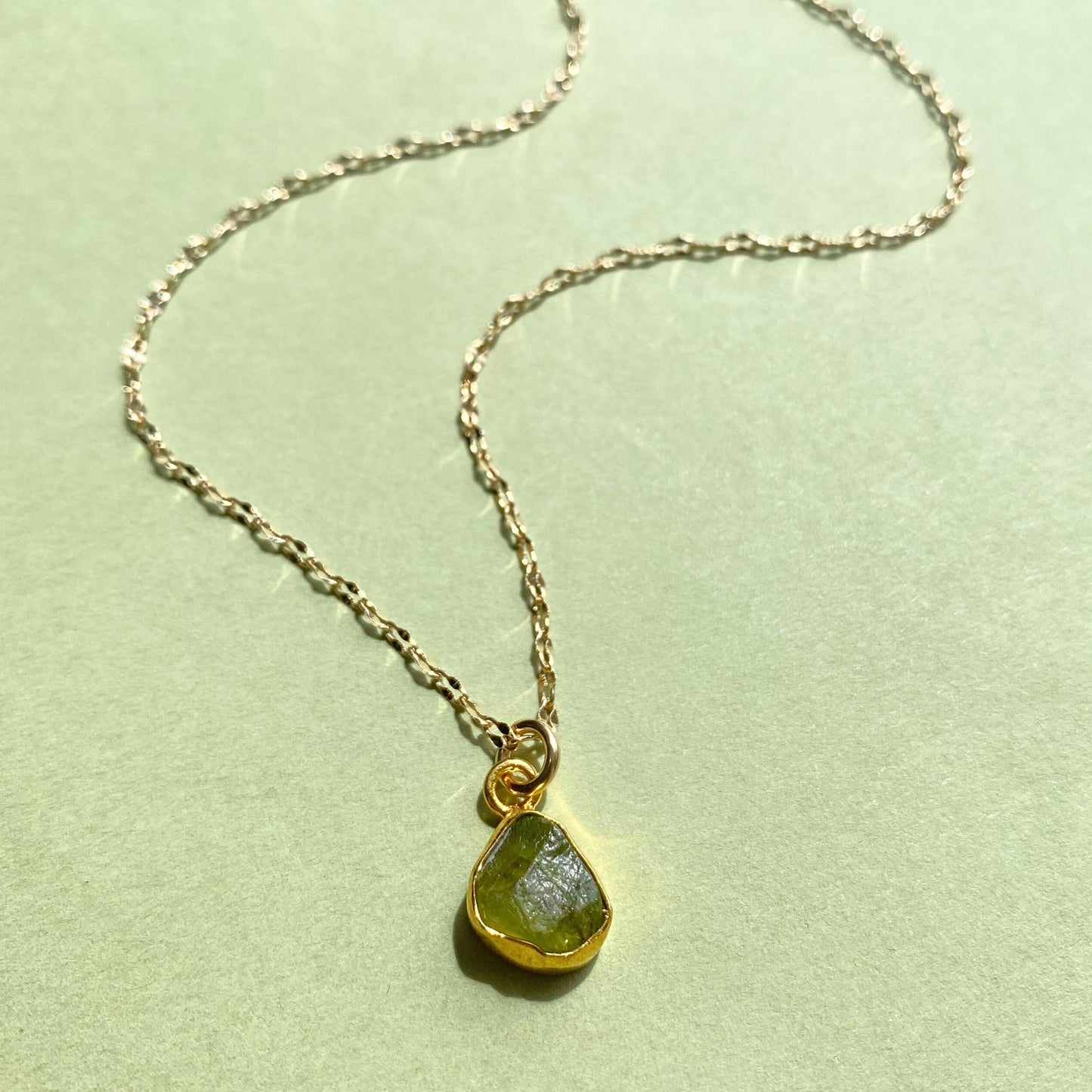 Peridot Carved Vintage Chain Necklace | Wellbeing (Gold Plated)
