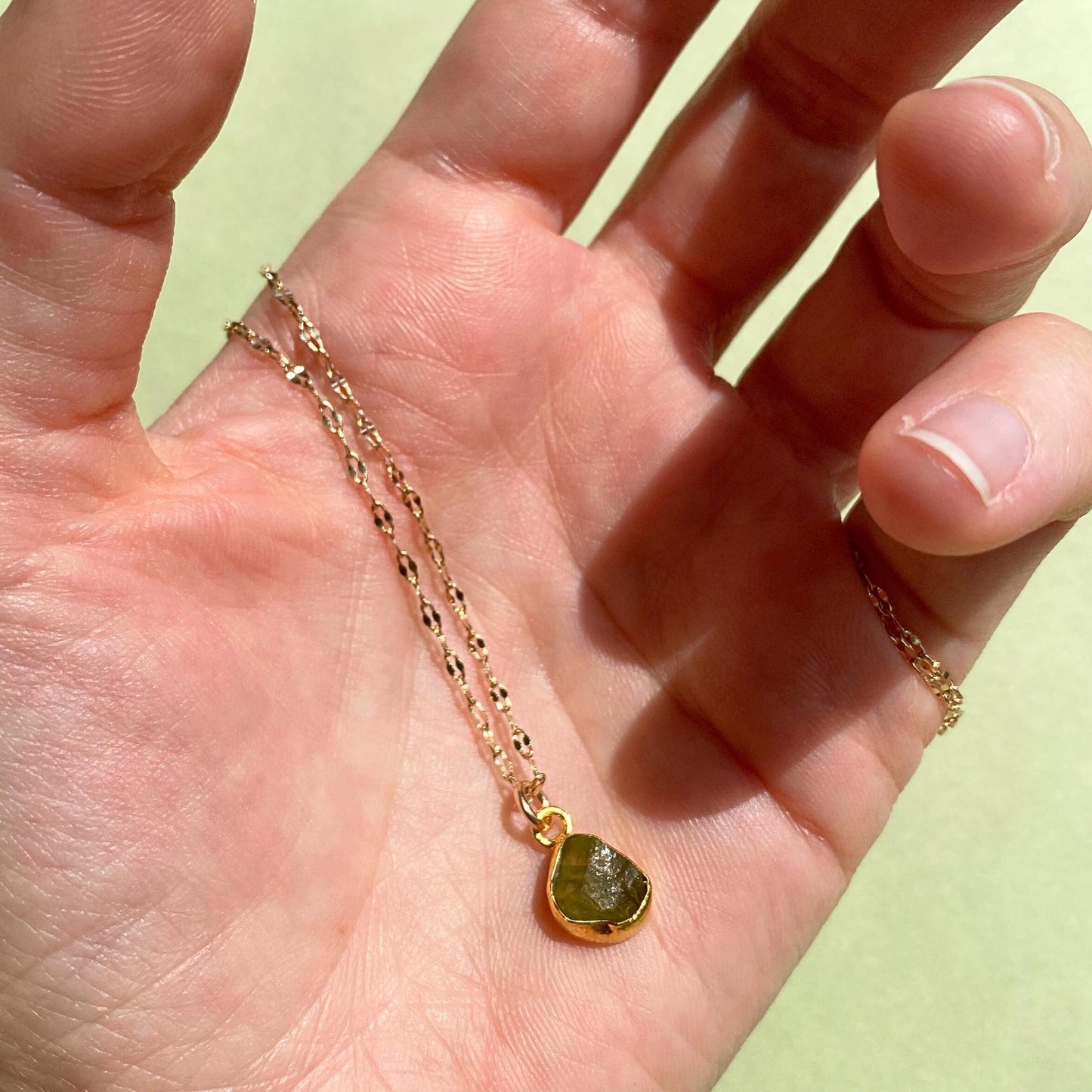 Peridot Carved Vintage Chain Necklace | Wellbeing (Gold Plated)