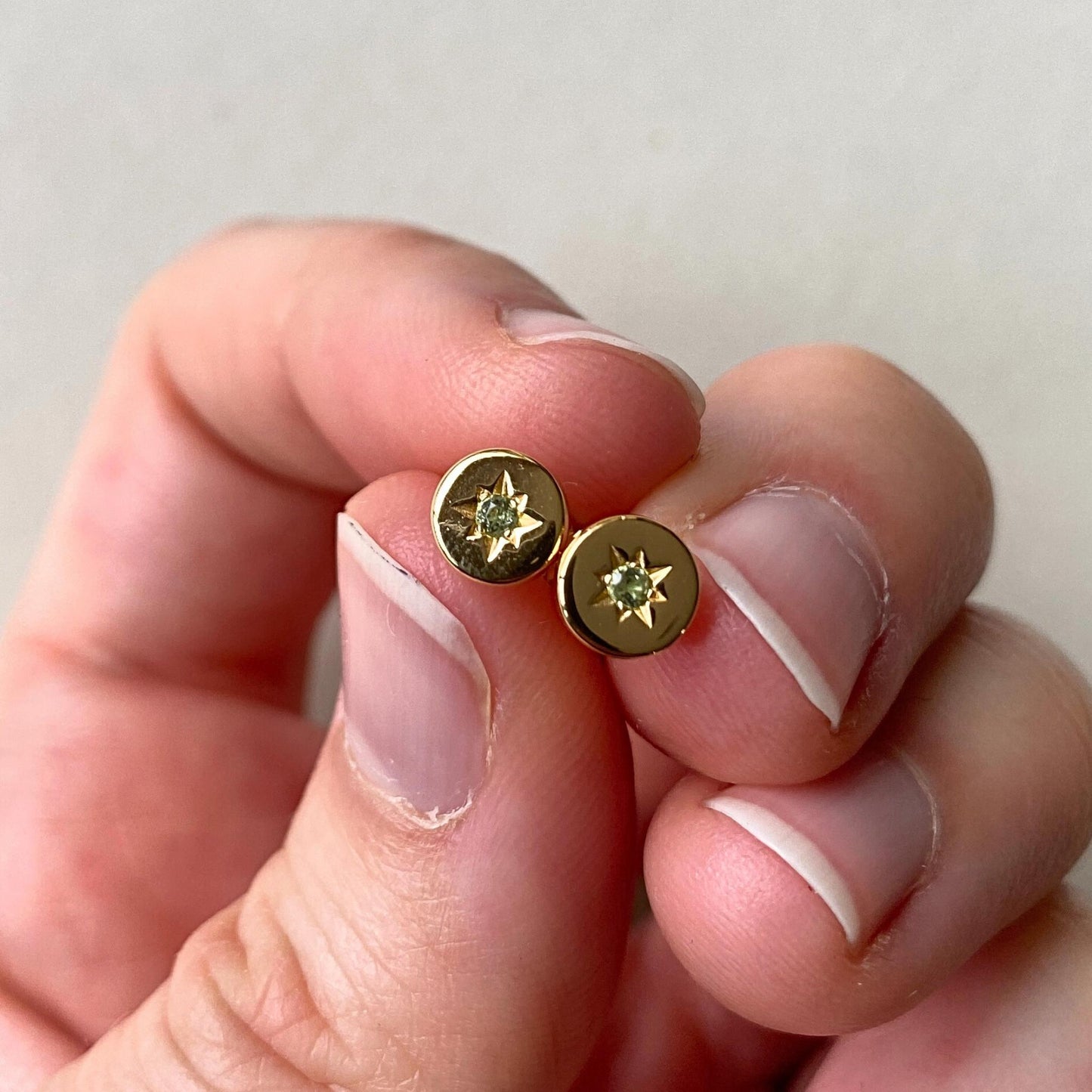 Peridot Guiding Star Birthstone Stud Earrings | August (Gold Plated)