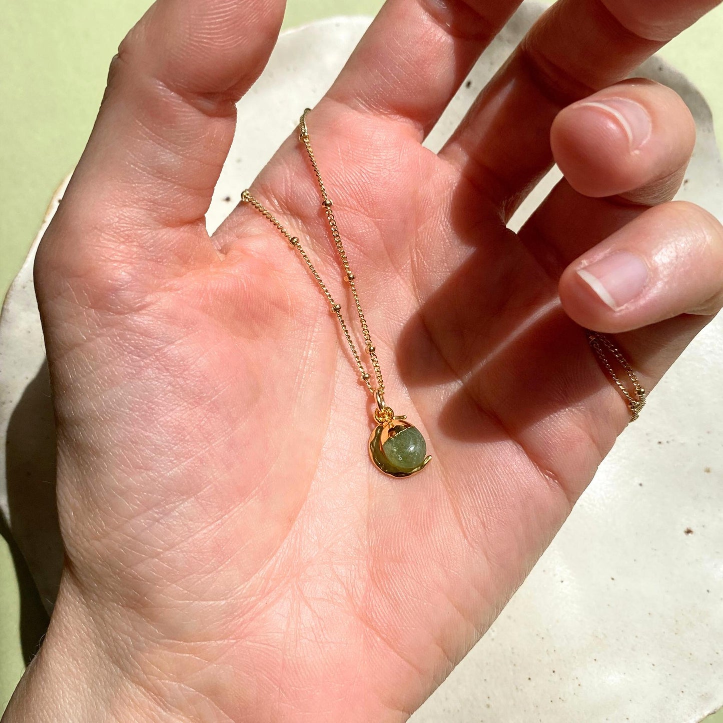 Peridot Tumbled & Moon Necklace | Wellbeing (Gold Plated)