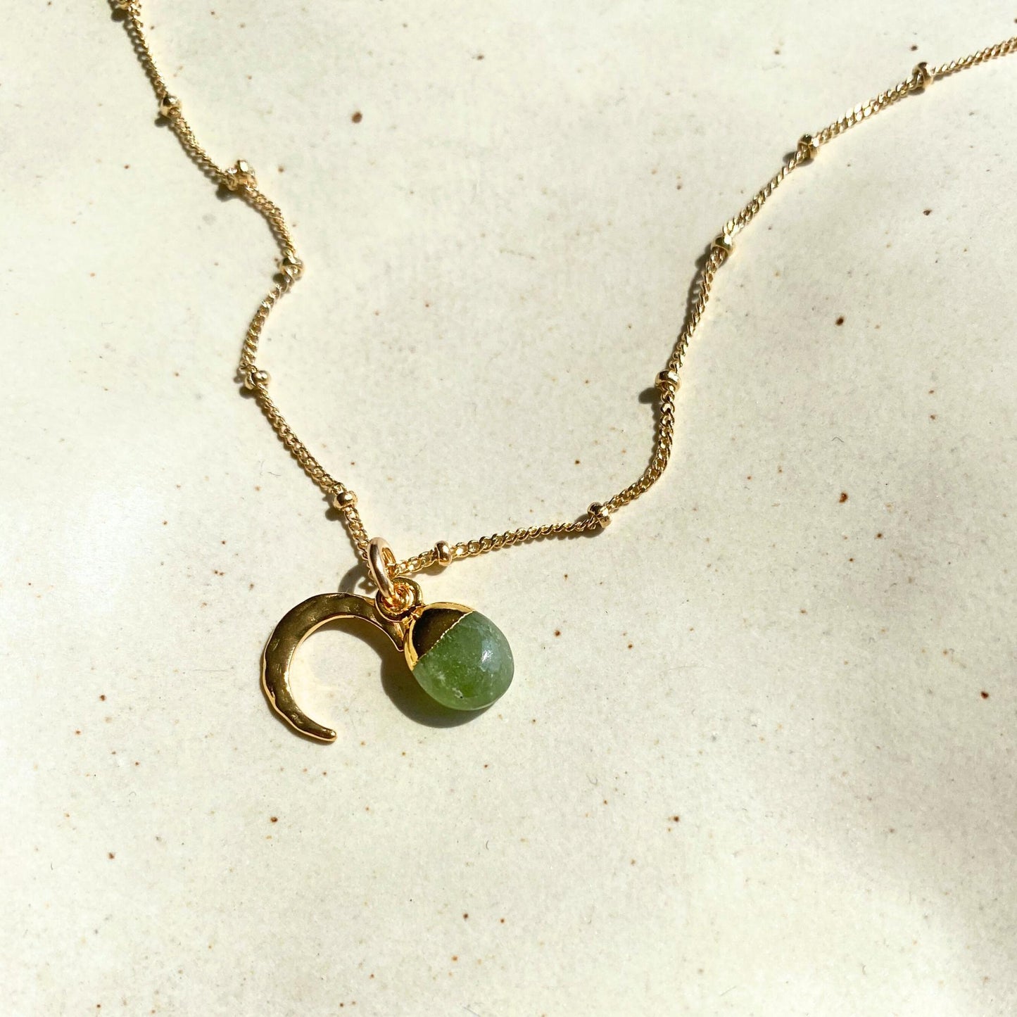 Peridot Tumbled & Moon Necklace | Wellbeing (Gold Plated)