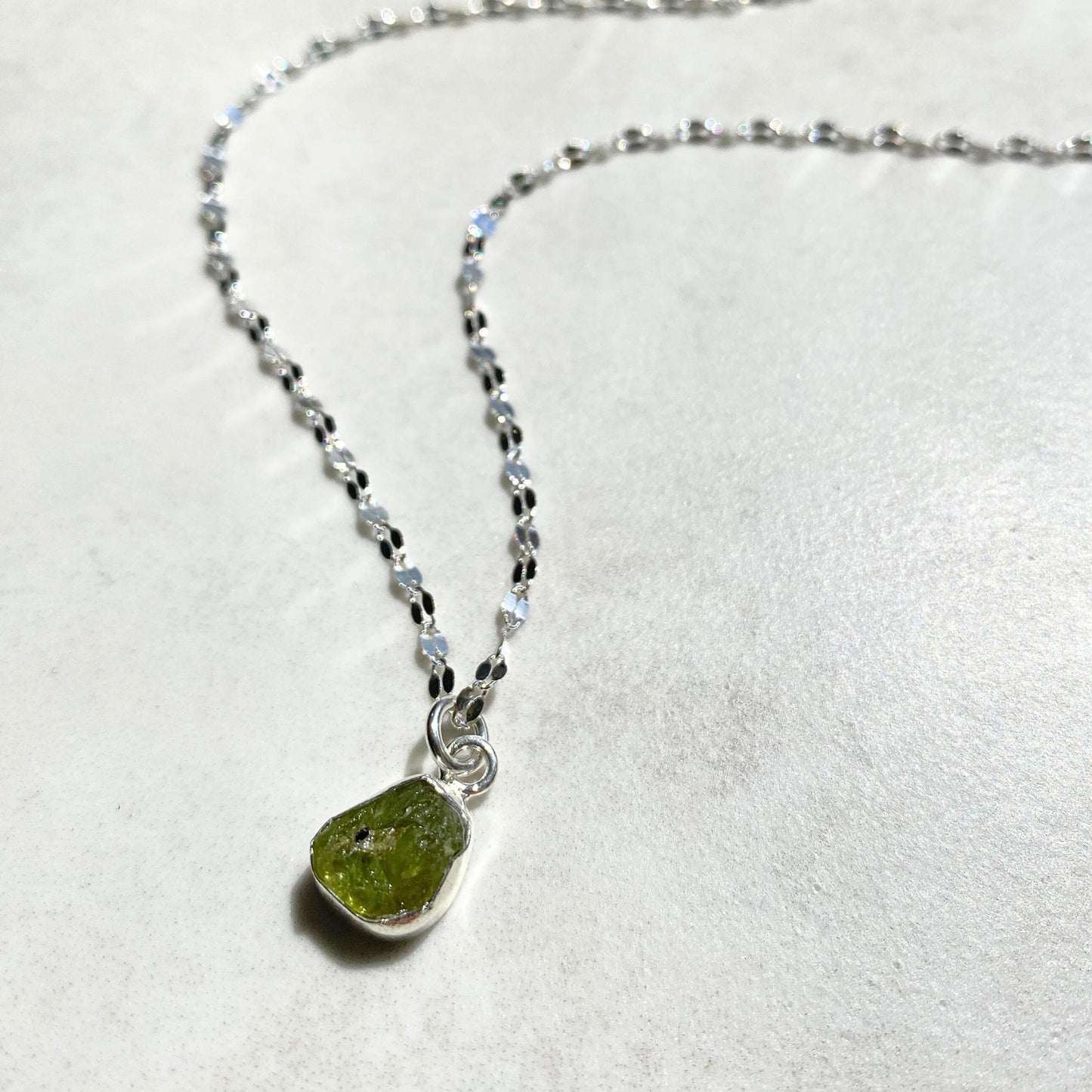 Peridot Carved Vintage Chain Necklace | Wellbeing (Sterling Silver)