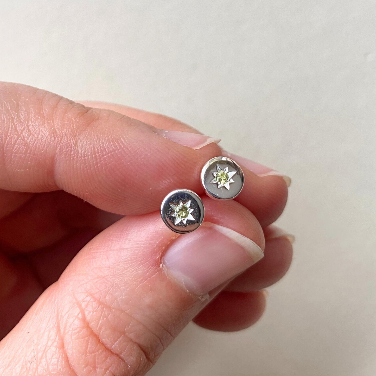 Peridot Guiding Star Birthstone Stud Earrings | August (Sterling Silver)