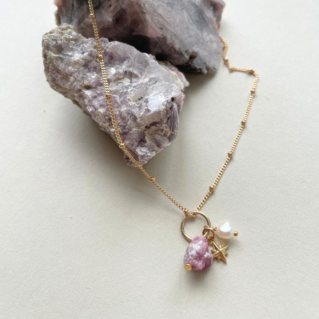 Pink Tourmaline Eclipse Triple Necklace | Love & Calm (Gold Plated)