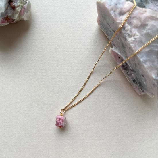 October Birthstone | Pink Tourmaline Threaded Necklace (Gold)