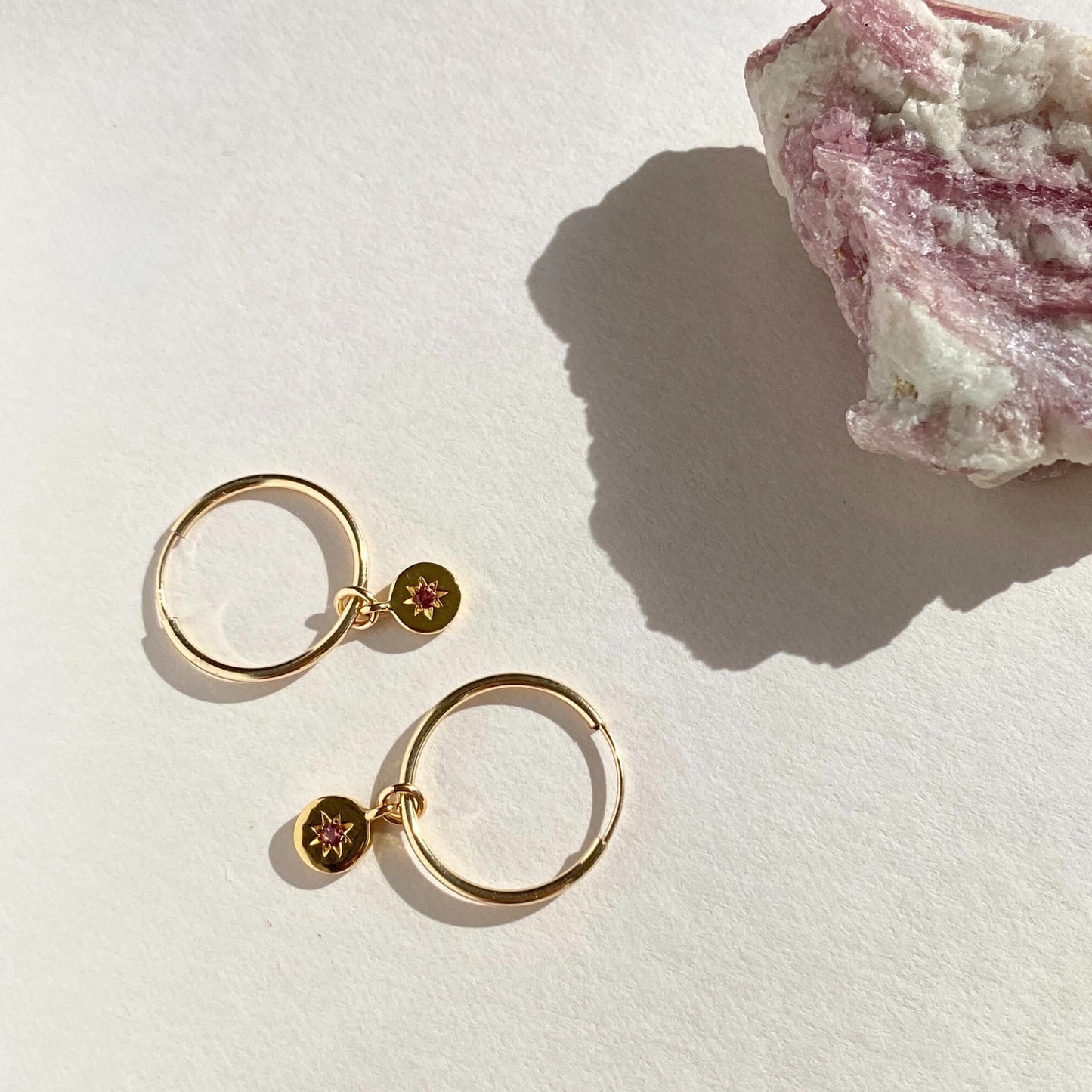 Pink Tourmaline 'Guiding Star' Birthstone Hoop Earrings | October (Gold Fill)