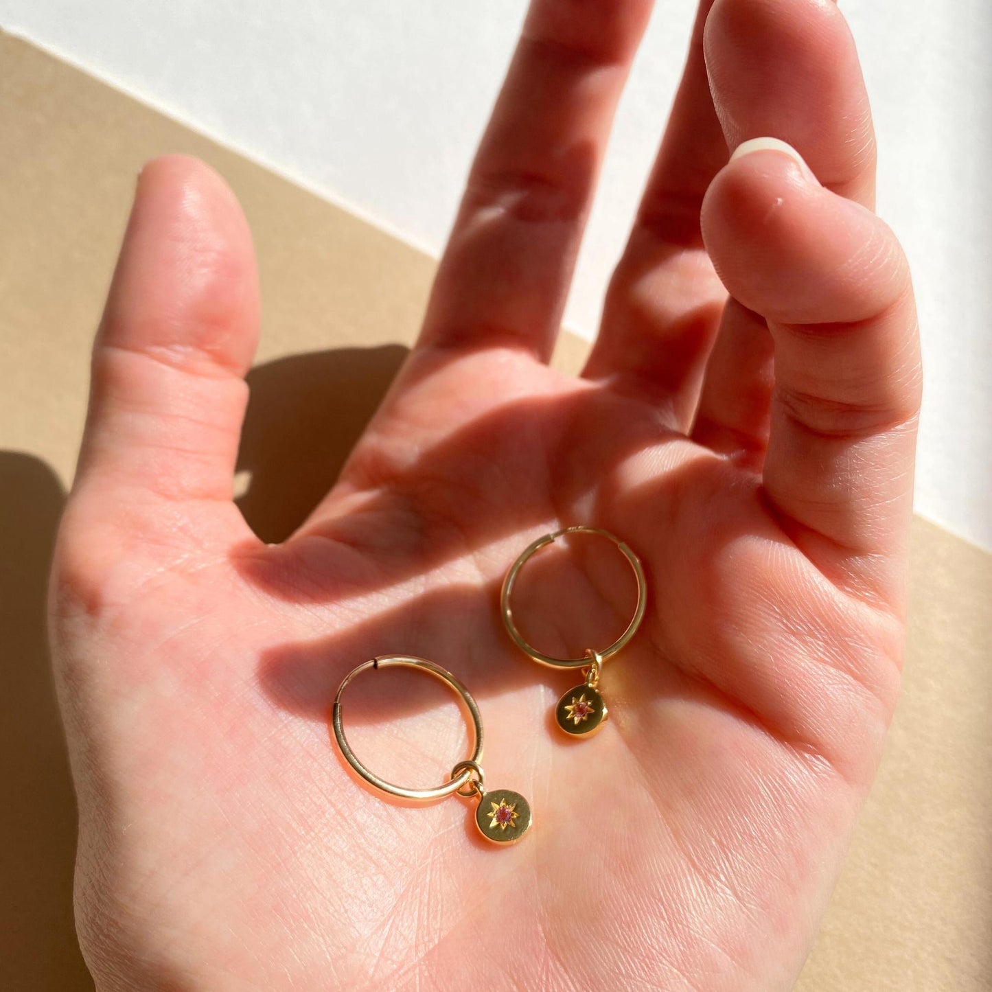 Pink Tourmaline 'Guiding Star' Birthstone Hoop Earrings | October (Gold Fill)