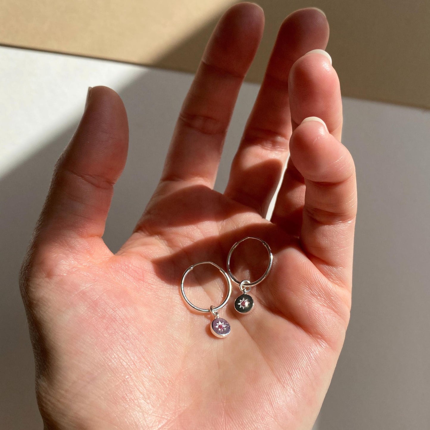 Pink Tourmaline 'Guiding Star' Birthstone Hoop Earrings | October (Sterling Silver)