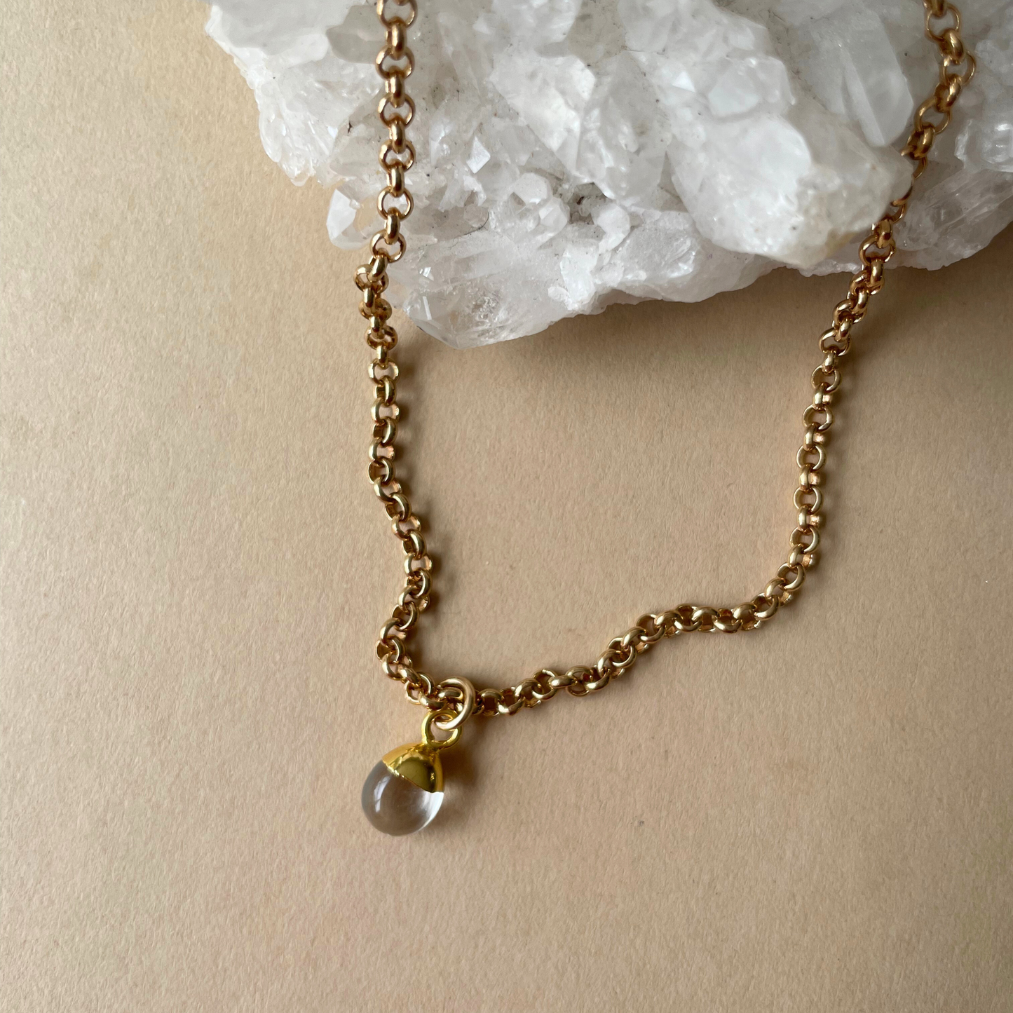 Quartz Tiny Tumbled Belcher Chain Necklace | Healing (Gold Plated)