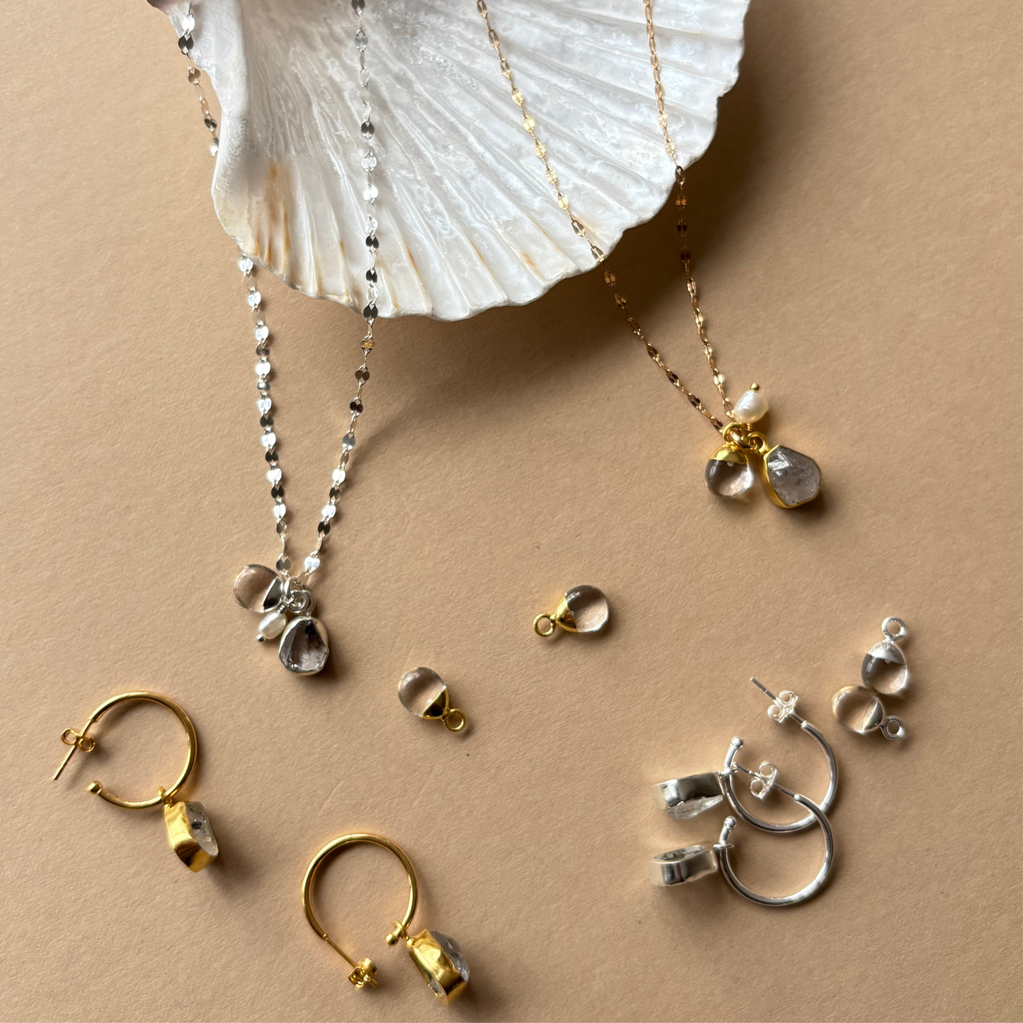 Special Edition Herkimer & Quartz Carved Triple Necklace | Strength & Healing (Gold Plated or Silver)