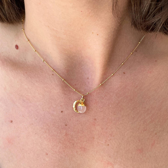 Rose Quartz & Moon Necklace | Love (Gold Plated)