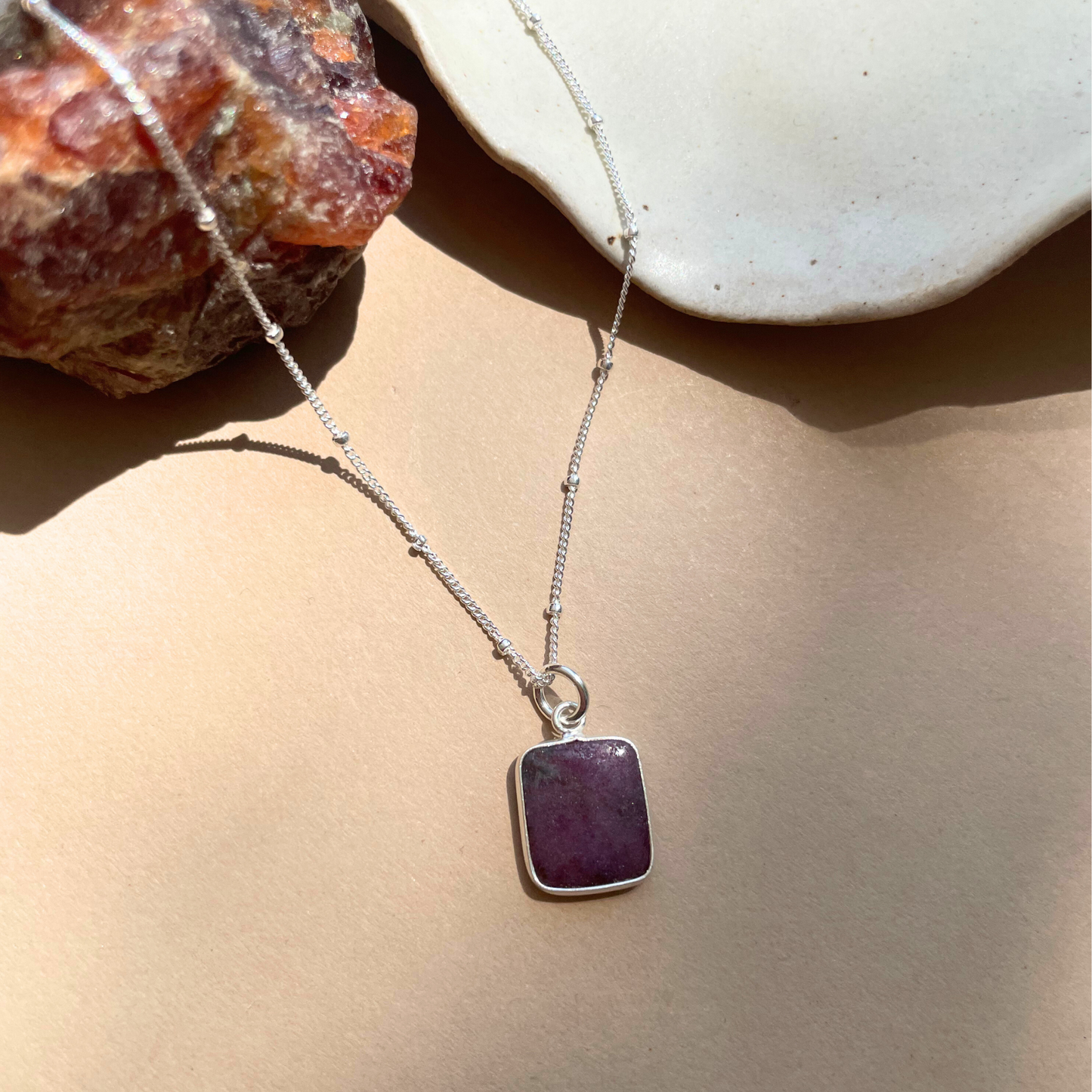 Ruby Gem Slice Necklace | Energy (Silver)