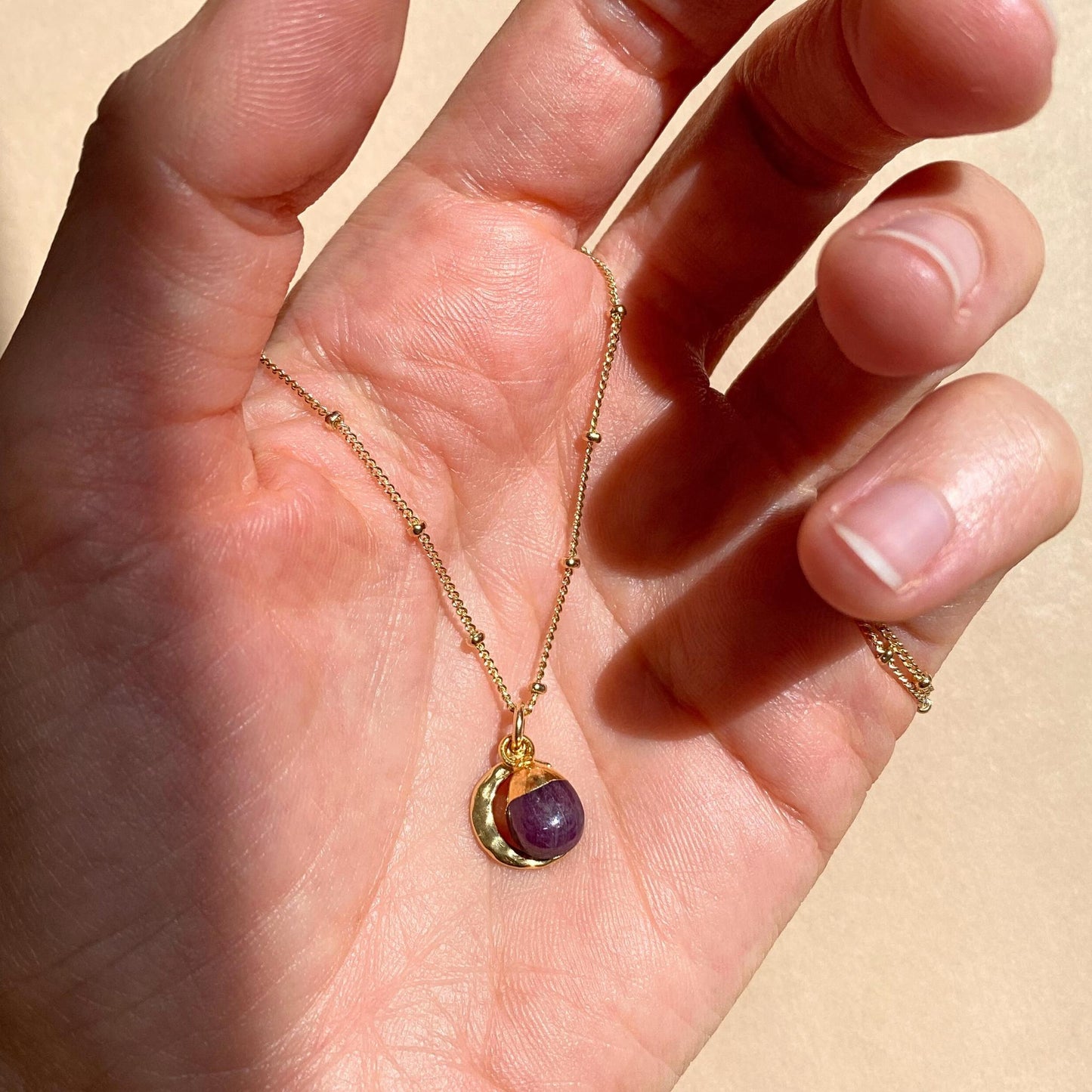 Ruby Tumbled & Moon Necklace | Energy & Passion (Gold Plated)