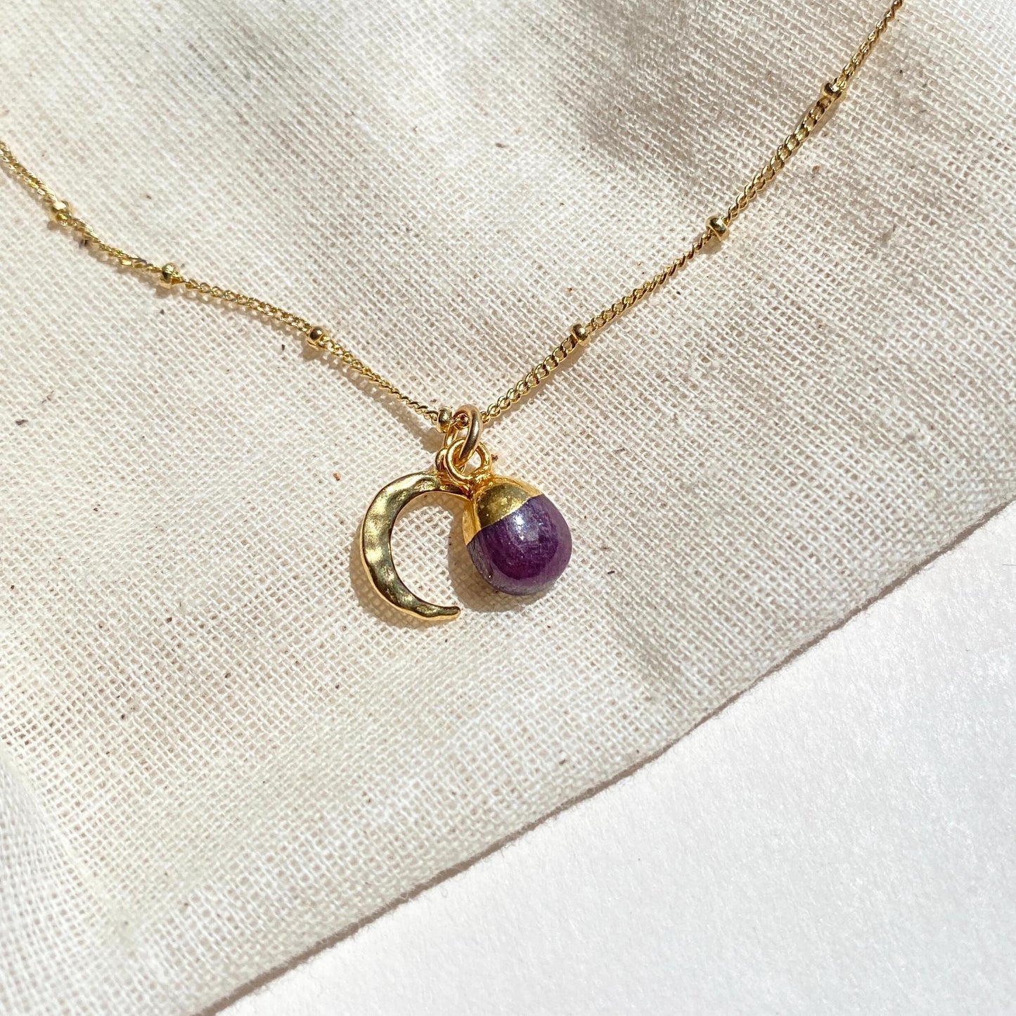CHOOSE YOUR OWN | Tumbled Gemstone & Moon Necklace (Gold Plated)