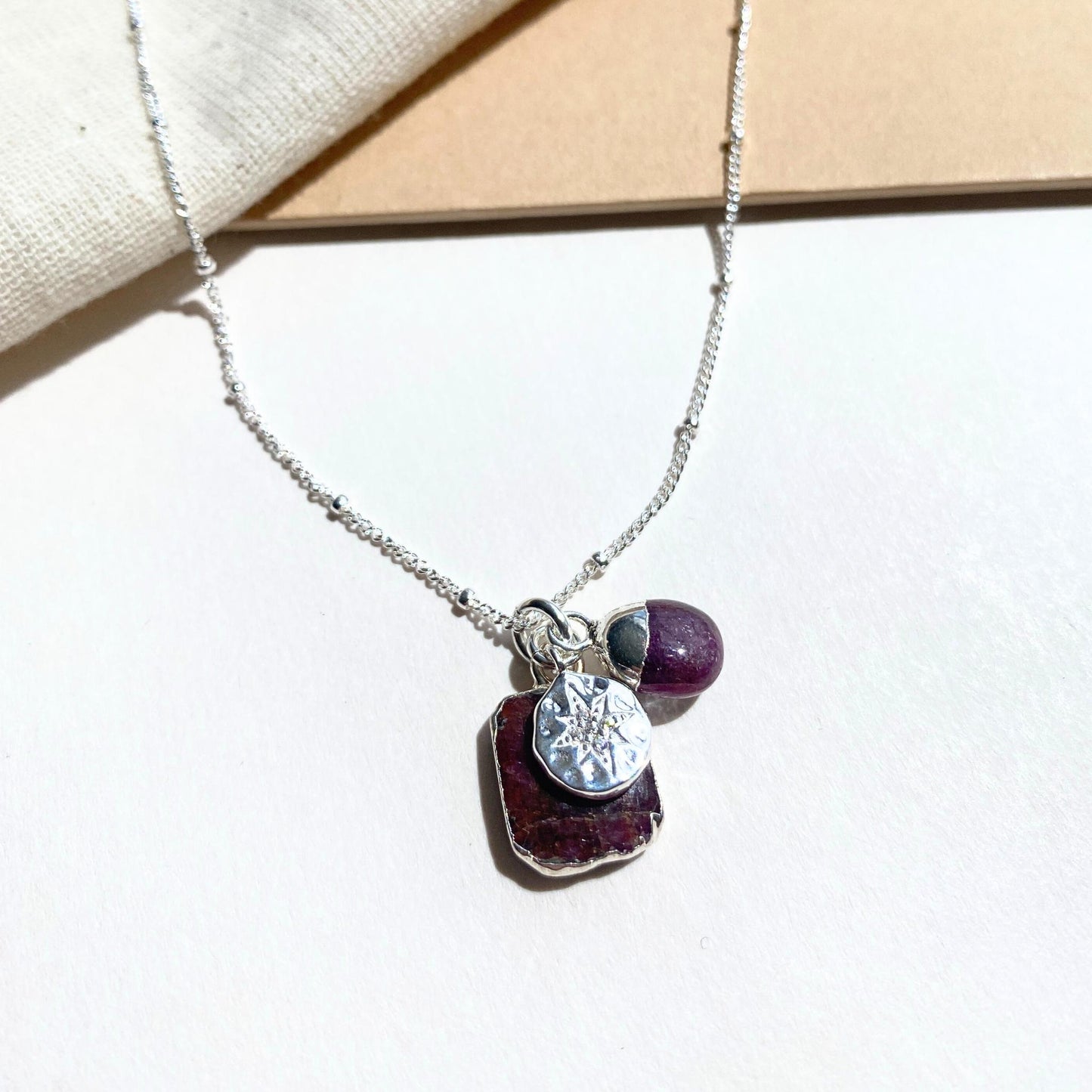 Ruby Gem Slice Triple Necklace | Energy (Silver)