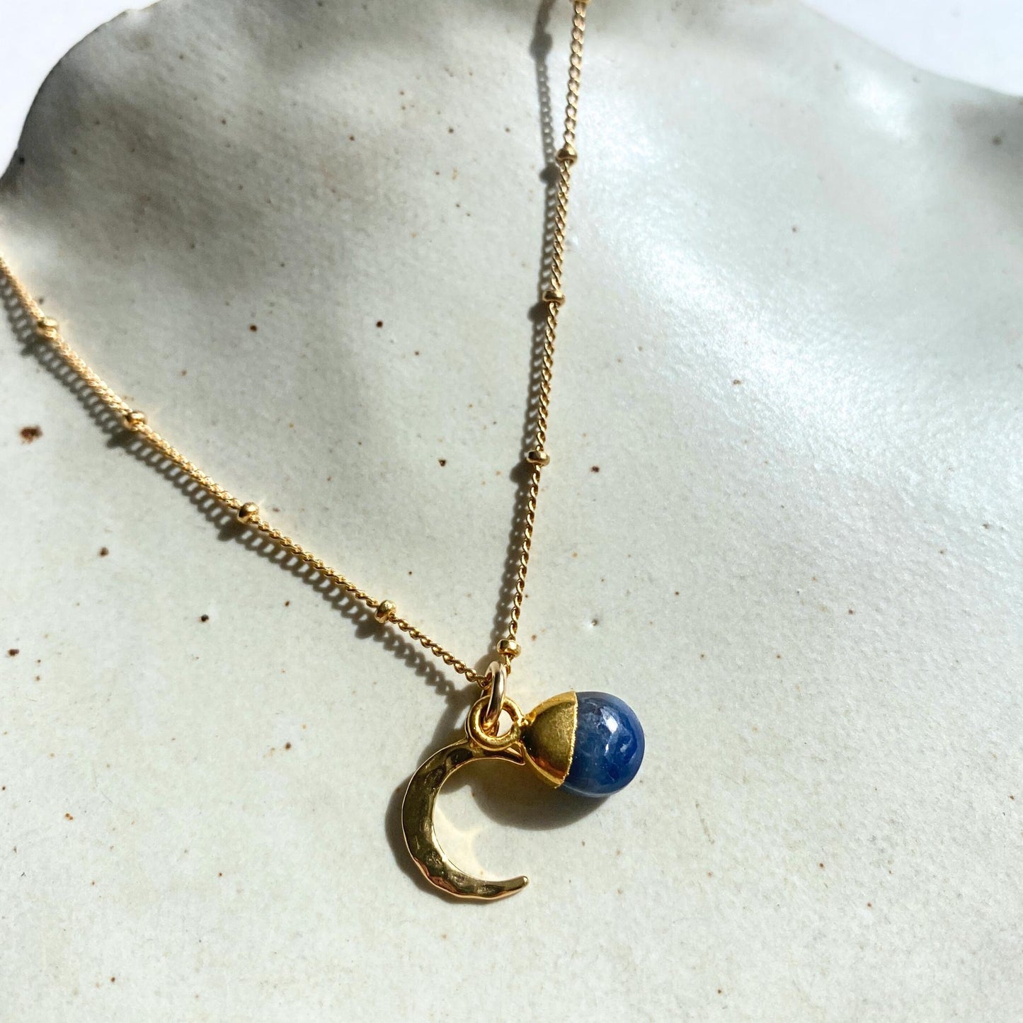 Sapphire Tumbled & Moon Necklace | Optimism (Gold Plated)