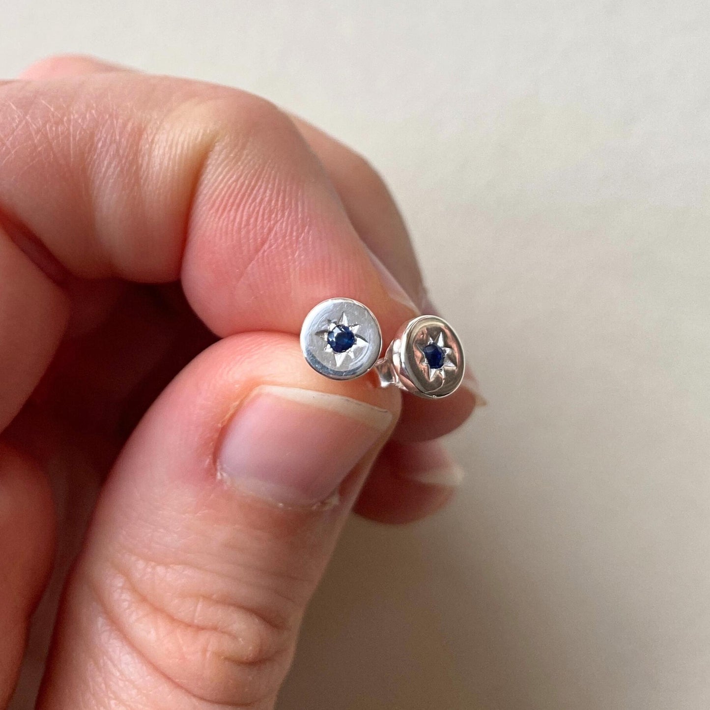 Sapphire Guiding Star Birthstone Stud Earrings | September (Sterling Silver)