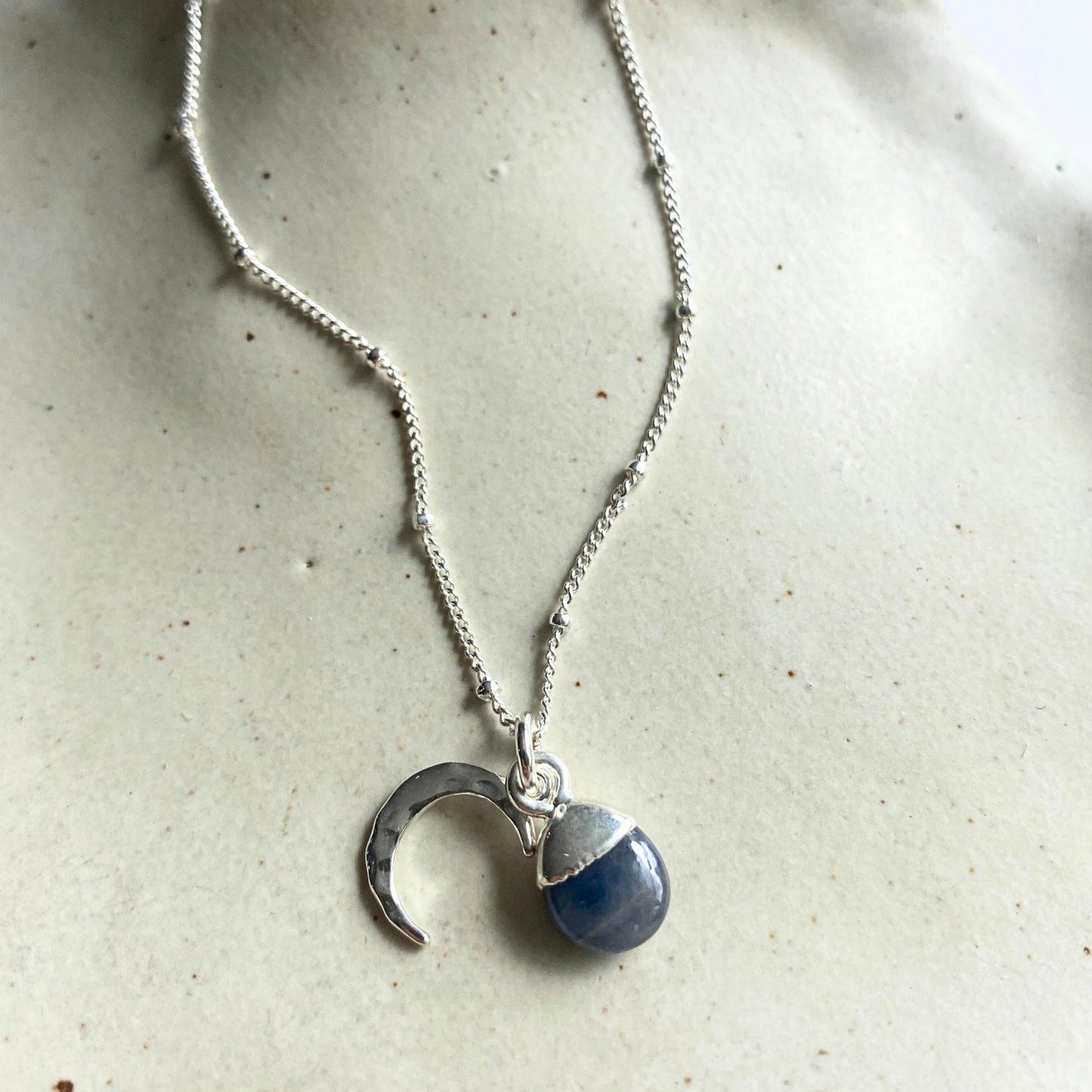 Sapphire Tumbled & Moon Necklace | Optimism (Silver)