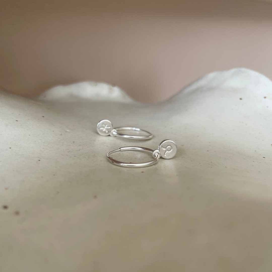 Zodiac Disc Hoop Earrings (Sterling Silver)