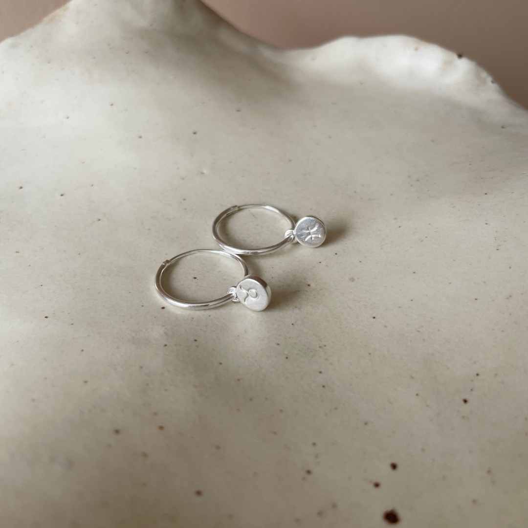 Zodiac Disc Hoop Earrings (Sterling Silver)