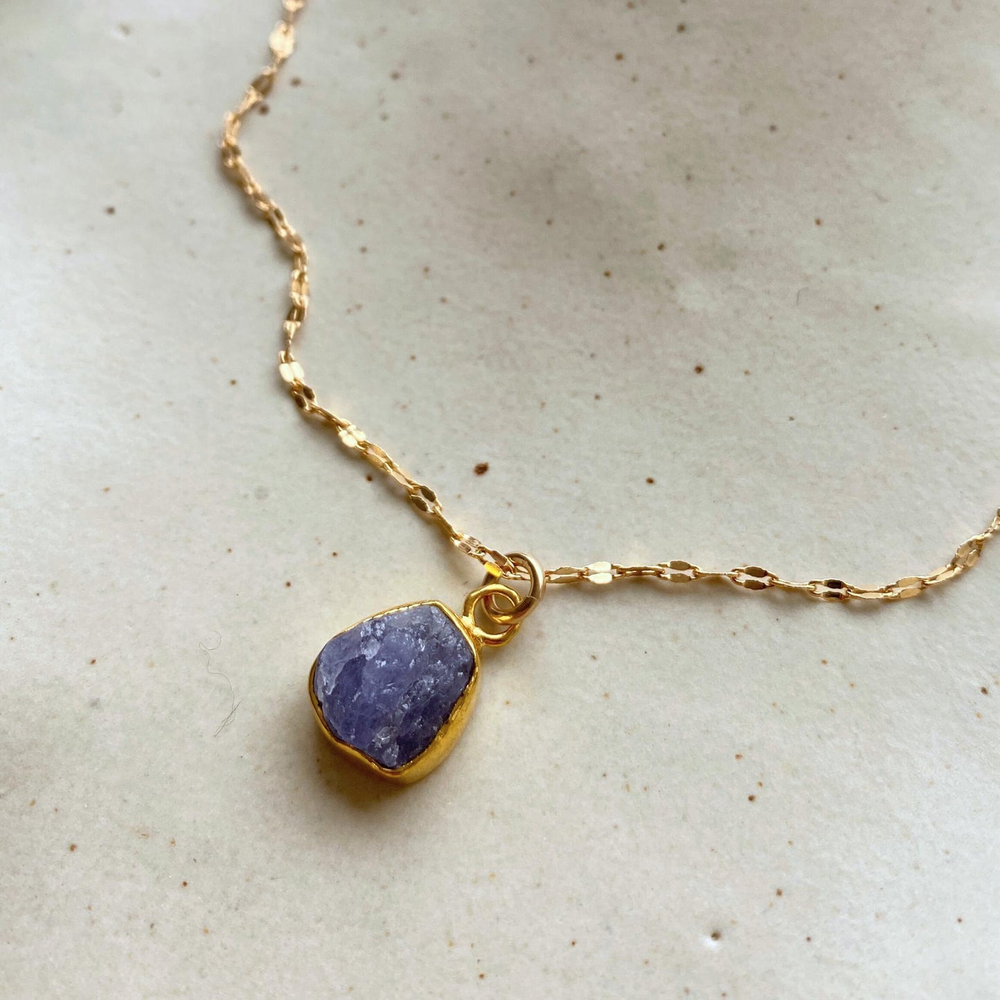 Tanzanite Carved Vintage Chain Necklace | Positivity (Gold Plated)