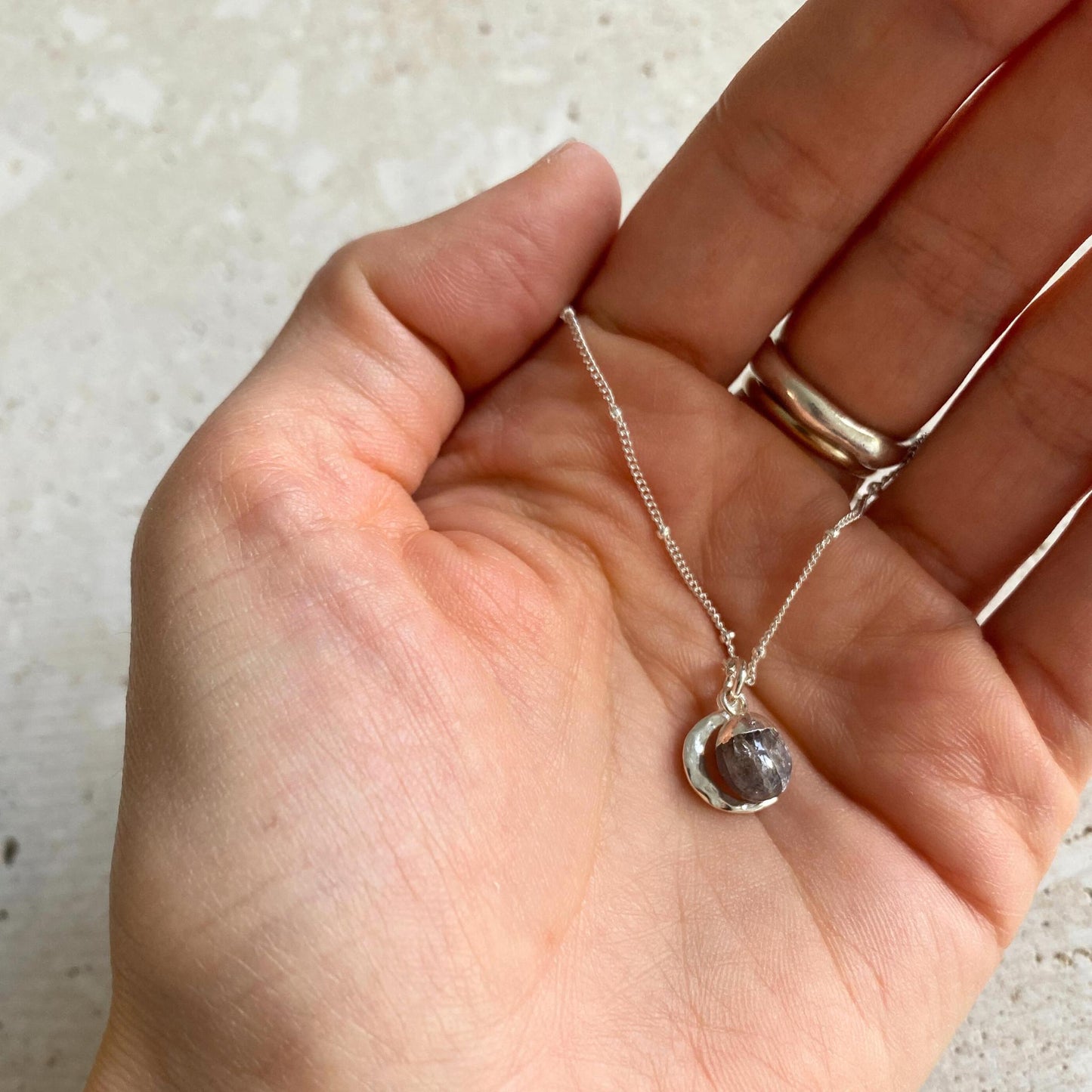 Tanzanite & Moon Necklace | Positivity (Silver)