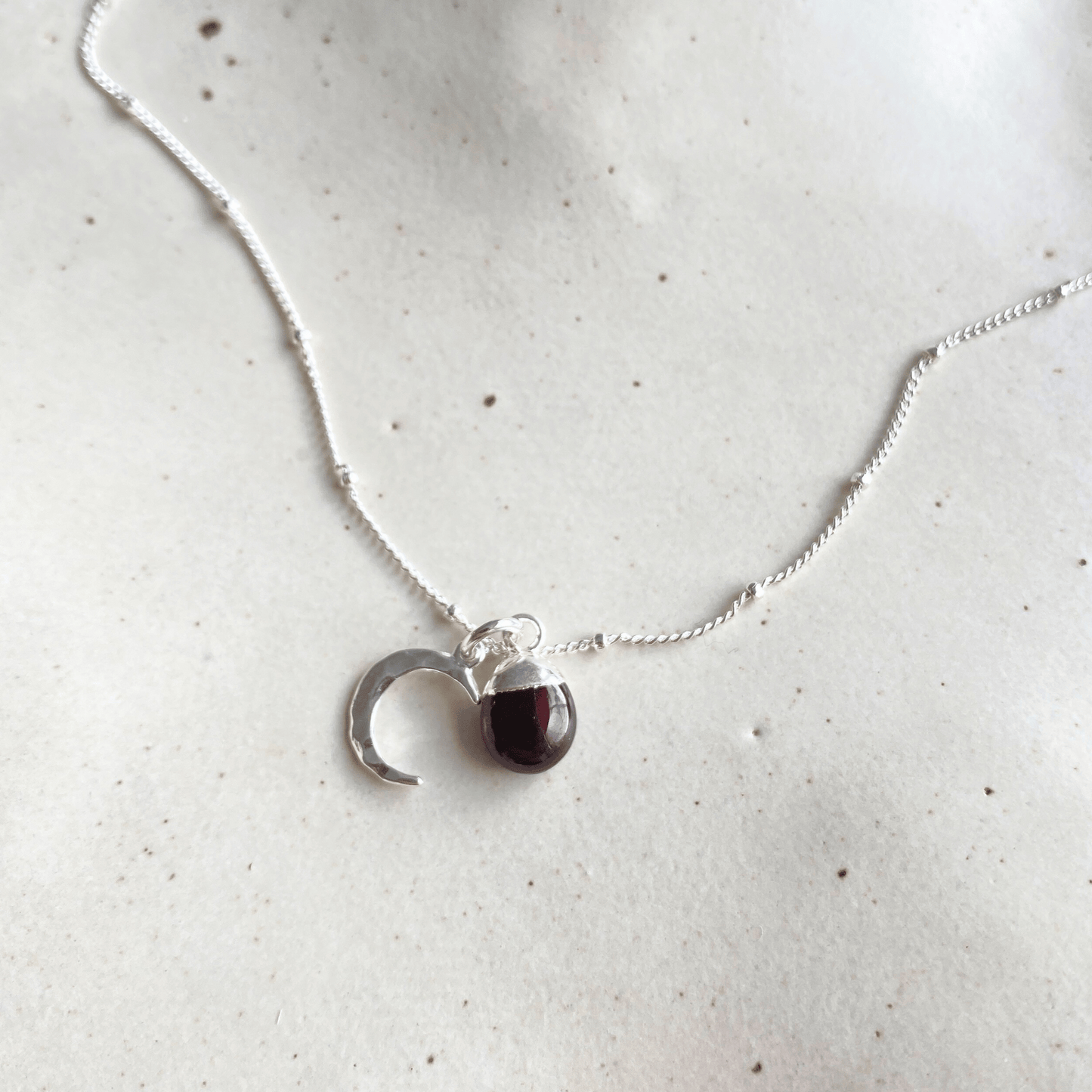 CHOOSE YOUR OWN | Tumbled Gemstone & Moon Necklace (Silver)