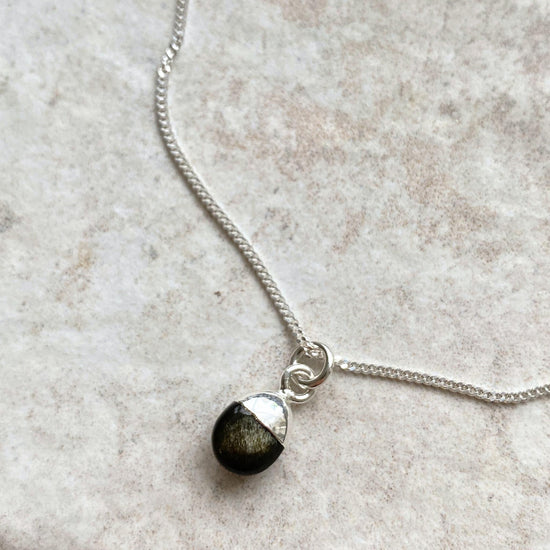 Hypersthene Tiny Tumbled Necklace | Strength (Silver)