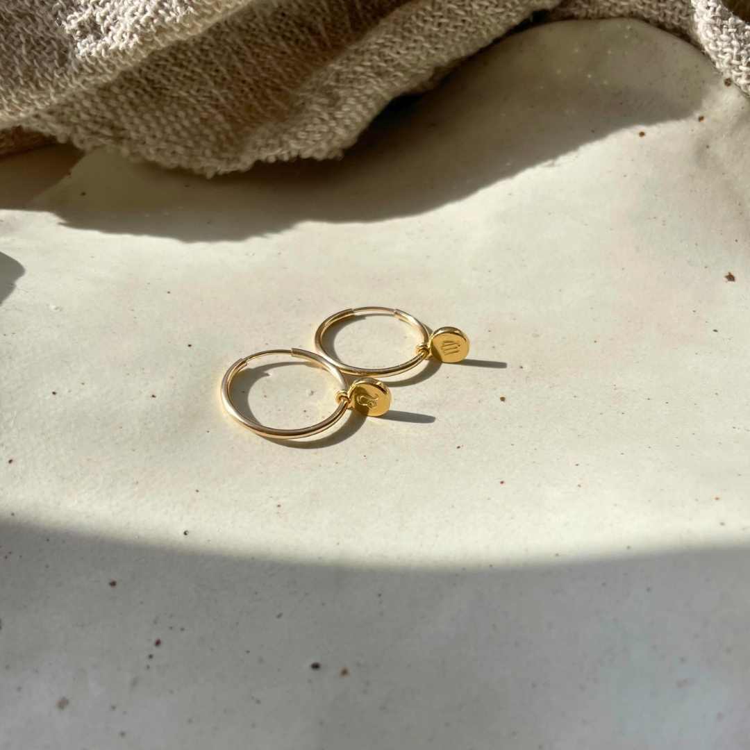 Zodiac Disc Hoop Earrings (Gold Plated)