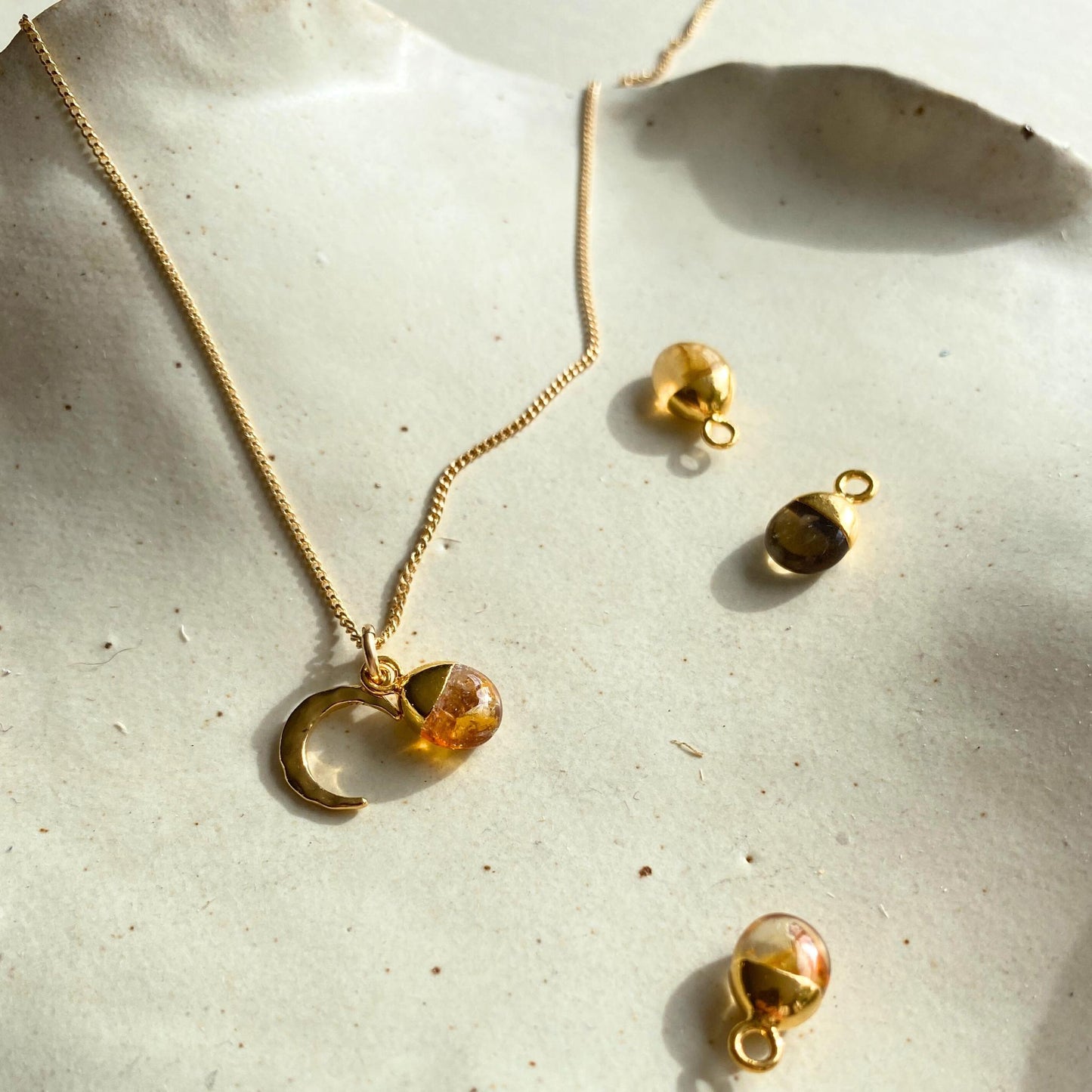Citrine Tumbled & Moon Necklace | Success (Gold Plated)