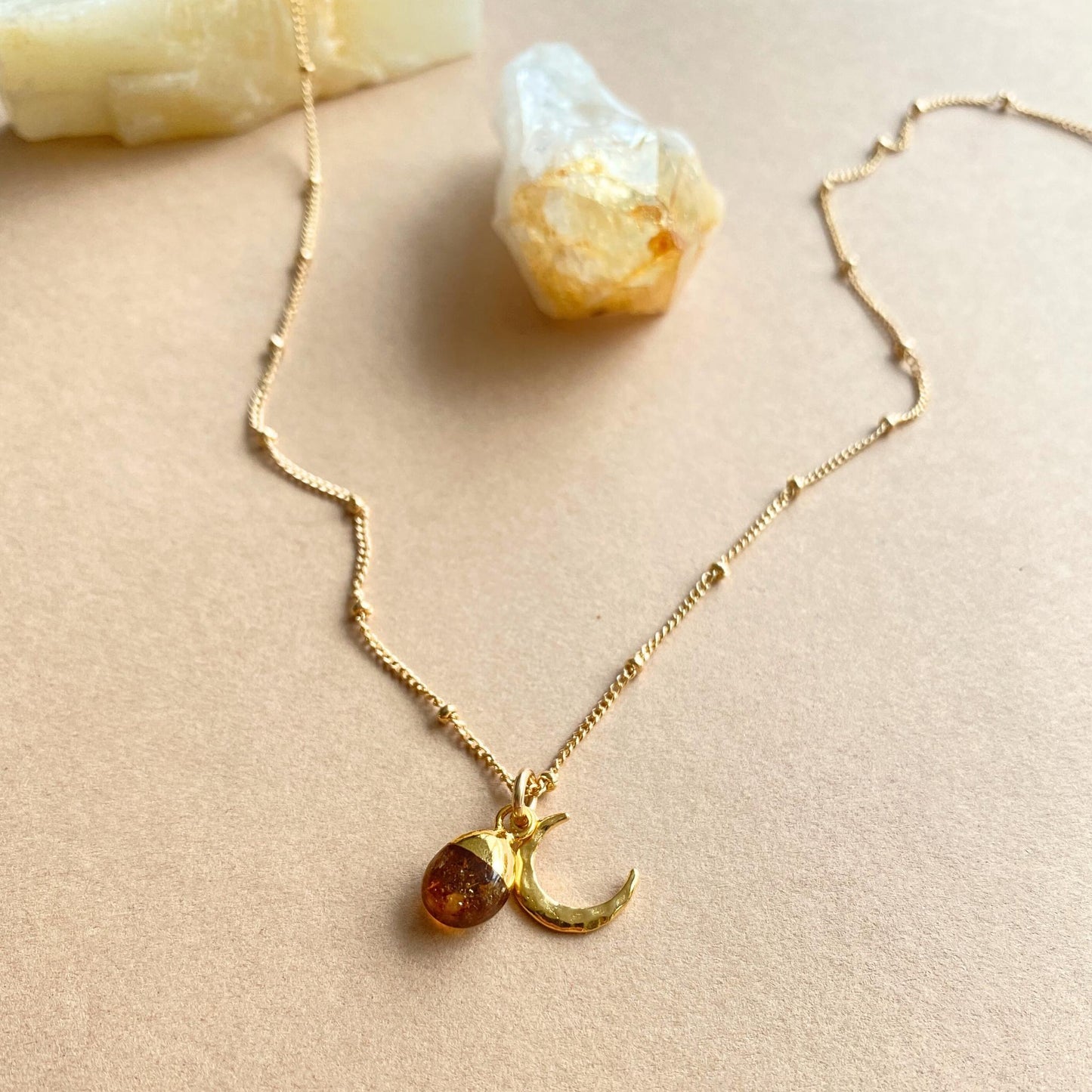 Citrine Tumbled & Moon Necklace | Success (Gold Plated)