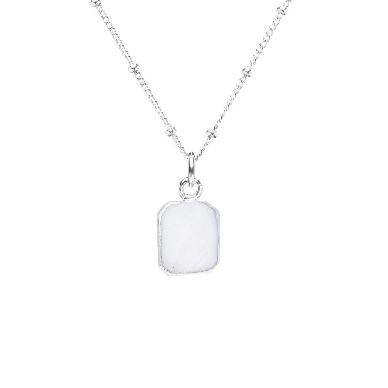 Mother of Pearl Gem Slice Necklace | Calming (Silver)