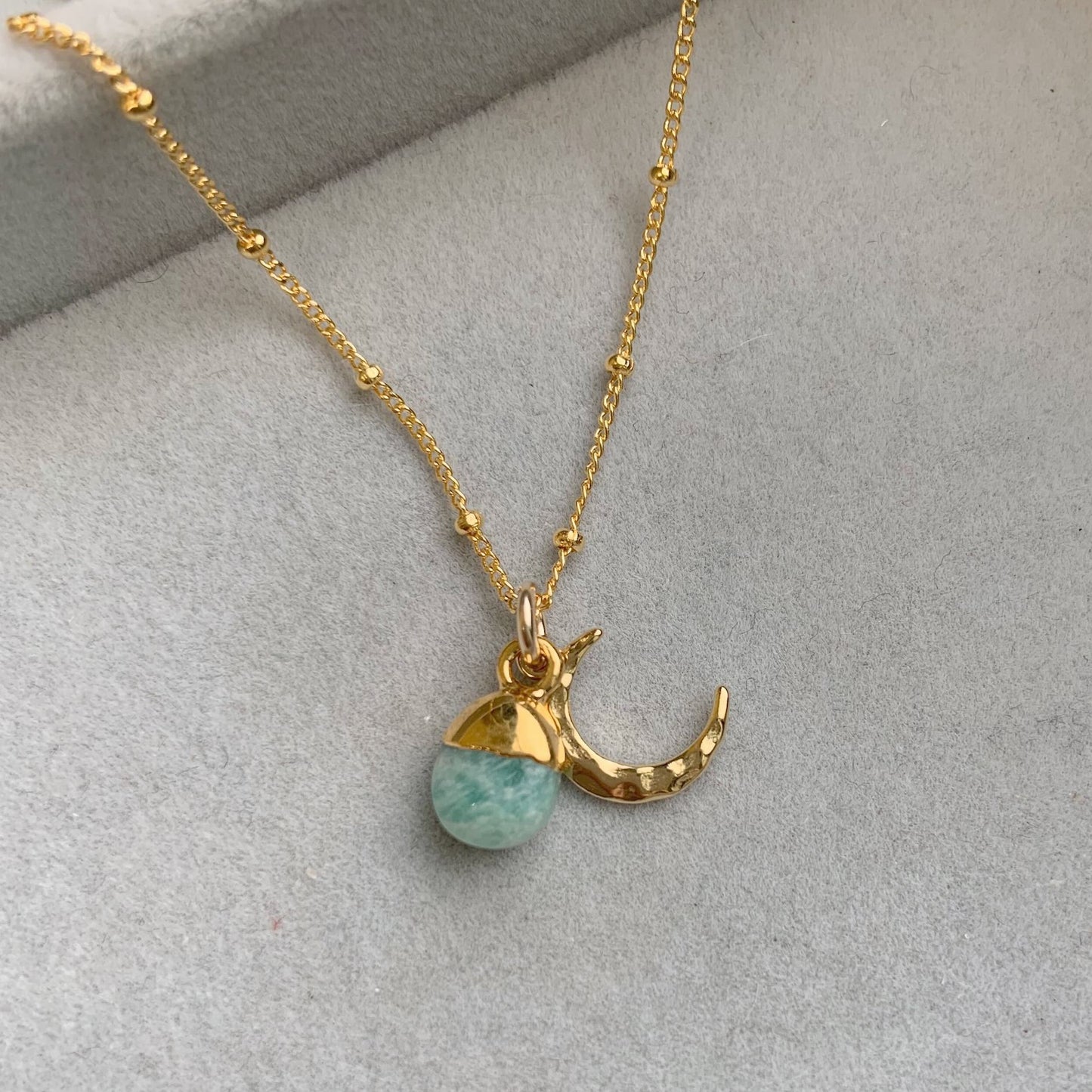 CHOOSE YOUR OWN | Tumbled Gemstone & Moon Necklace (Gold Plated)